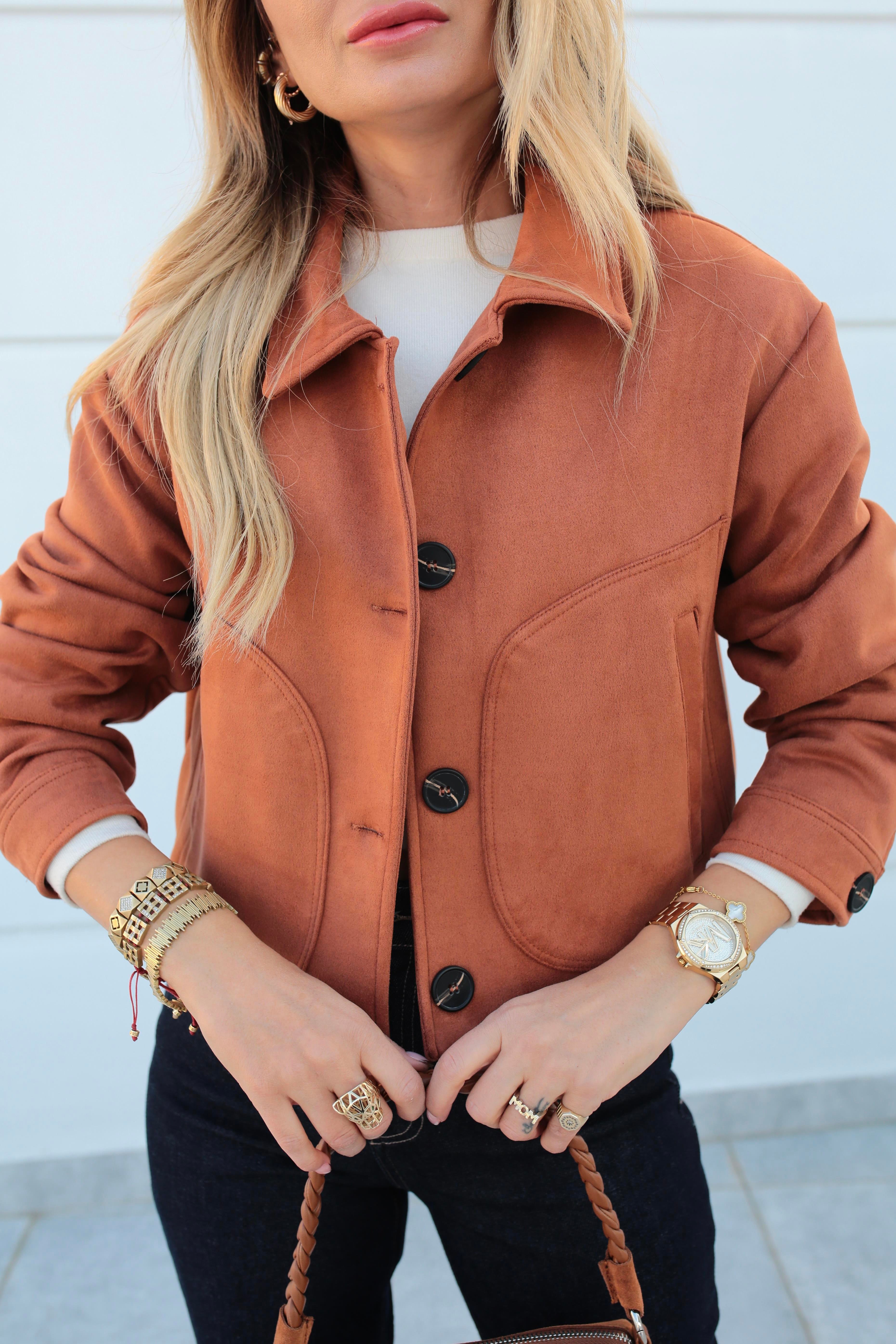 Yan Cepli Taba Kısa Nubuk Ceket CEKET