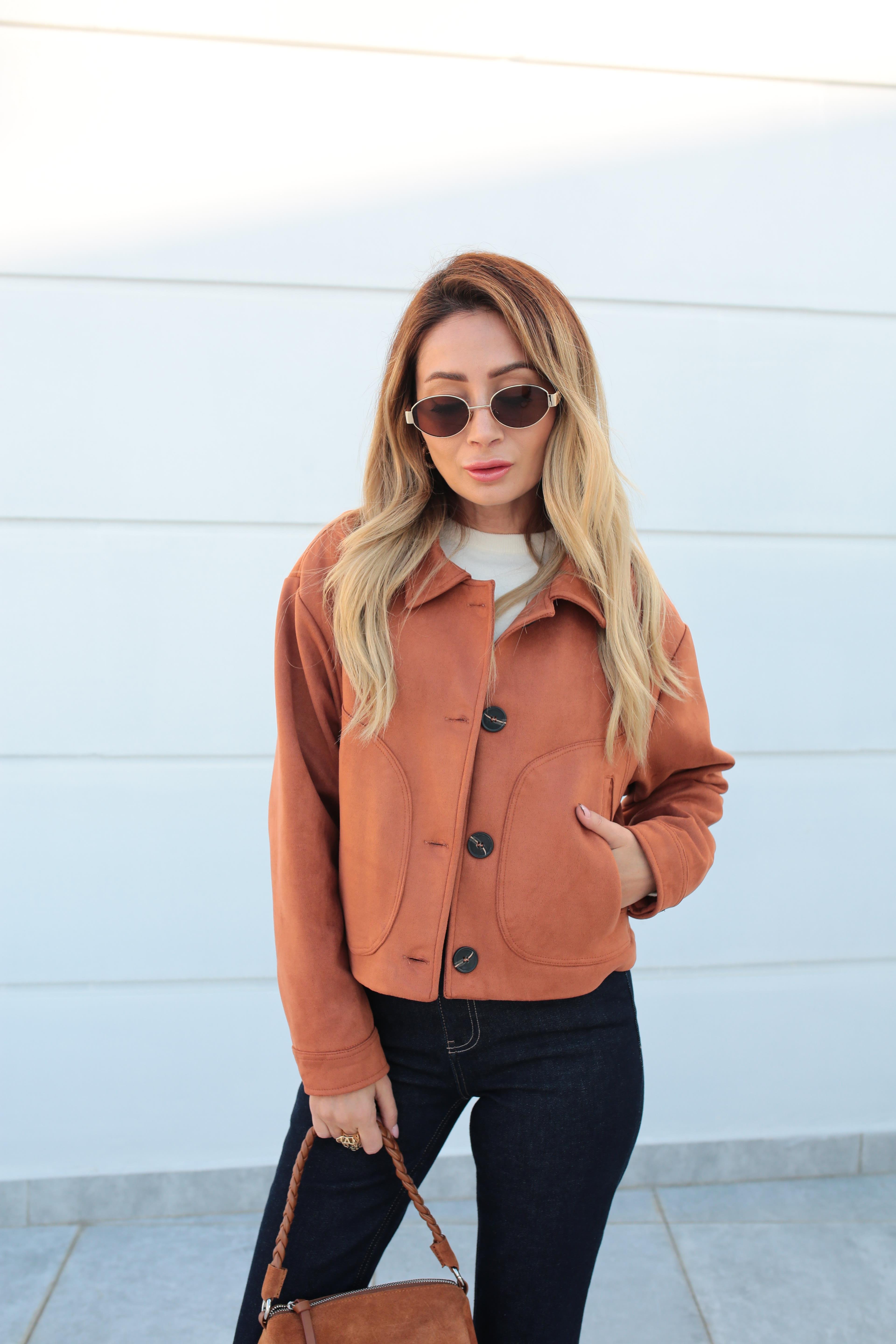 Yan Cepli Taba Kısa Nubuk Ceket CEKET