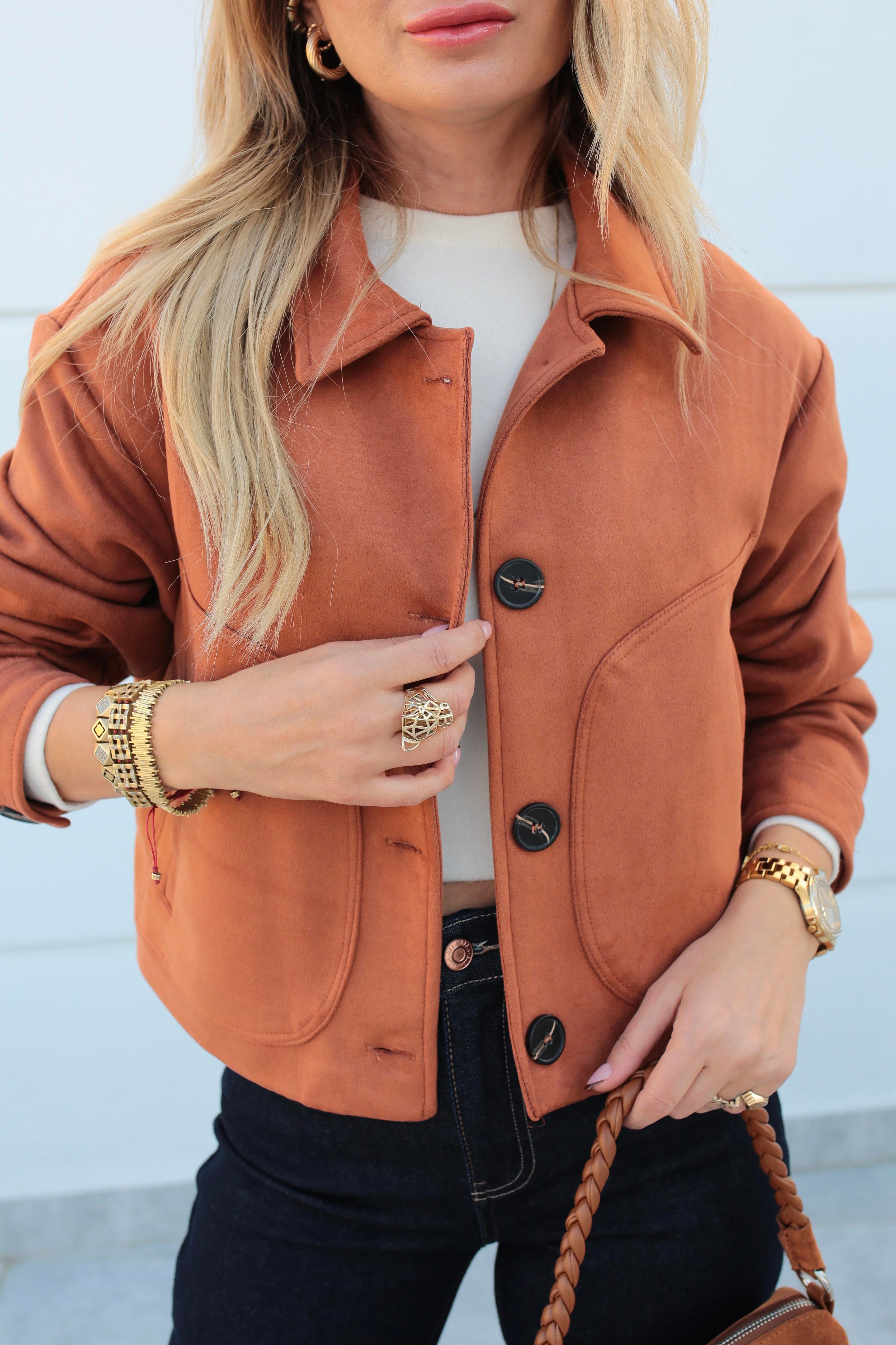 Yan Cepli Taba Kısa Nubuk Ceket CEKET