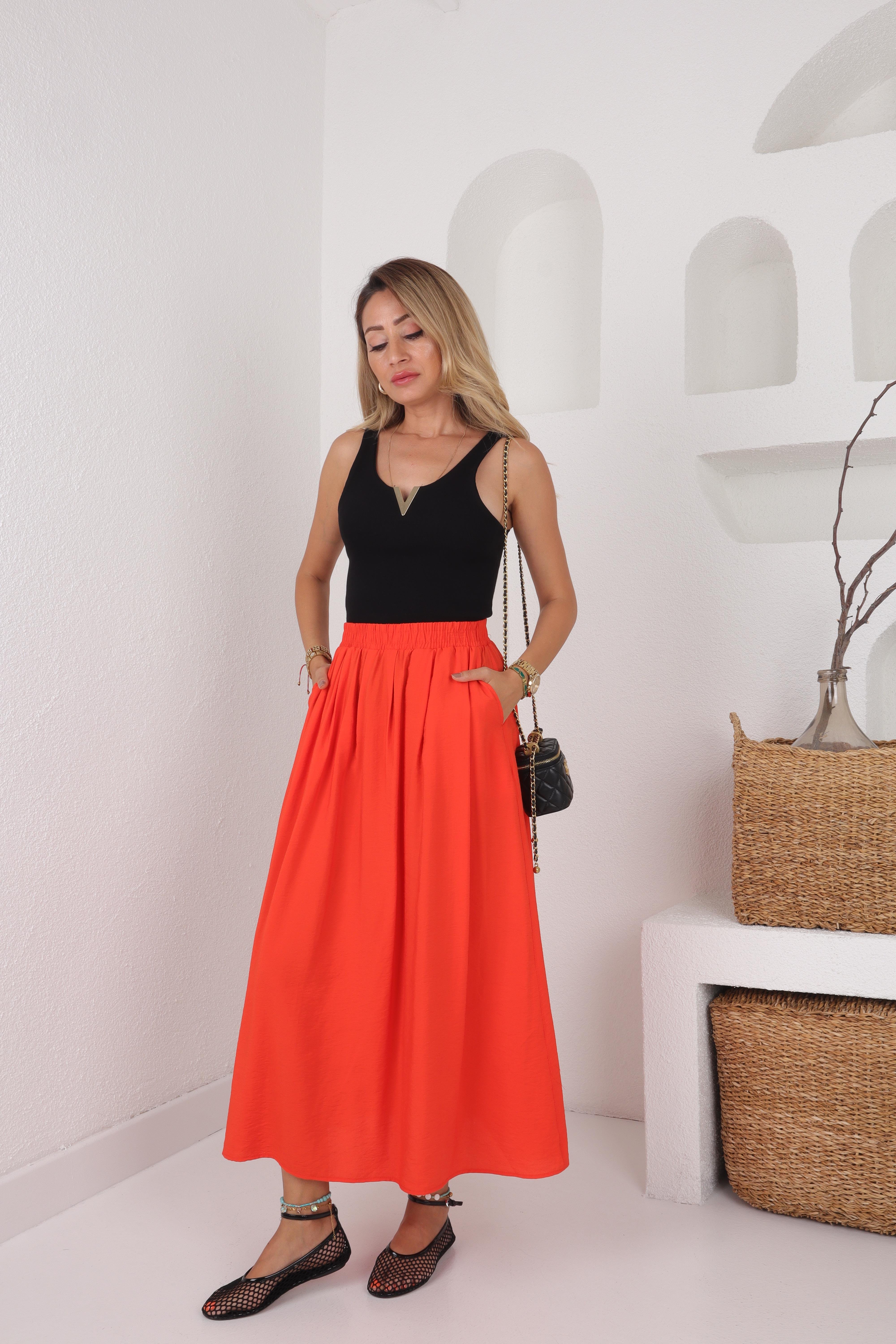 Yandan Cepli Lastikli Turuncu Etek ETEK