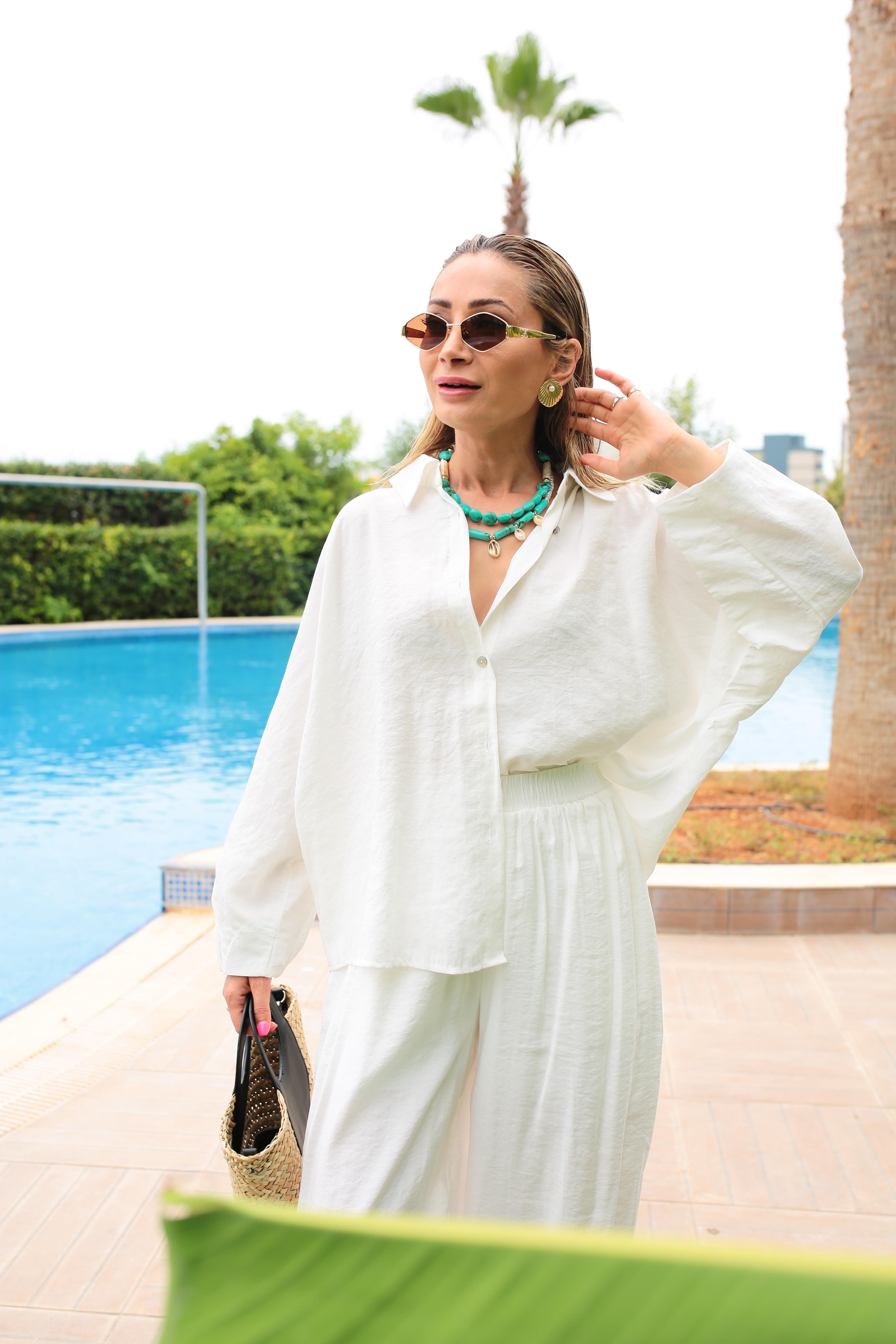 Yarasa Kol Beyaz Şalvar Kesim Gömlekli Takım TAKIM | NO33