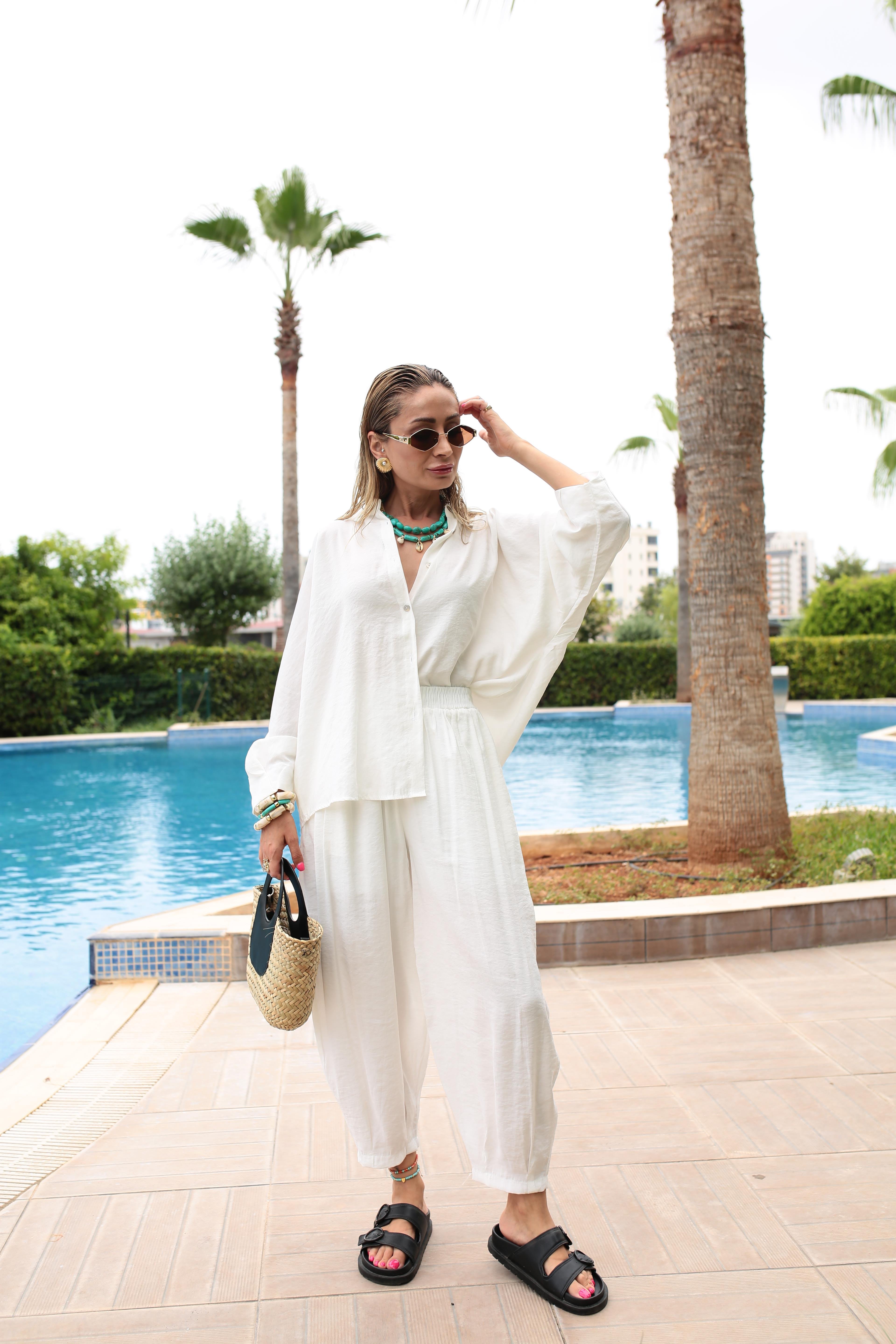 Yarasa Kol Beyaz Şalvar Kesim Gömlekli Takım TAKIM | NO33