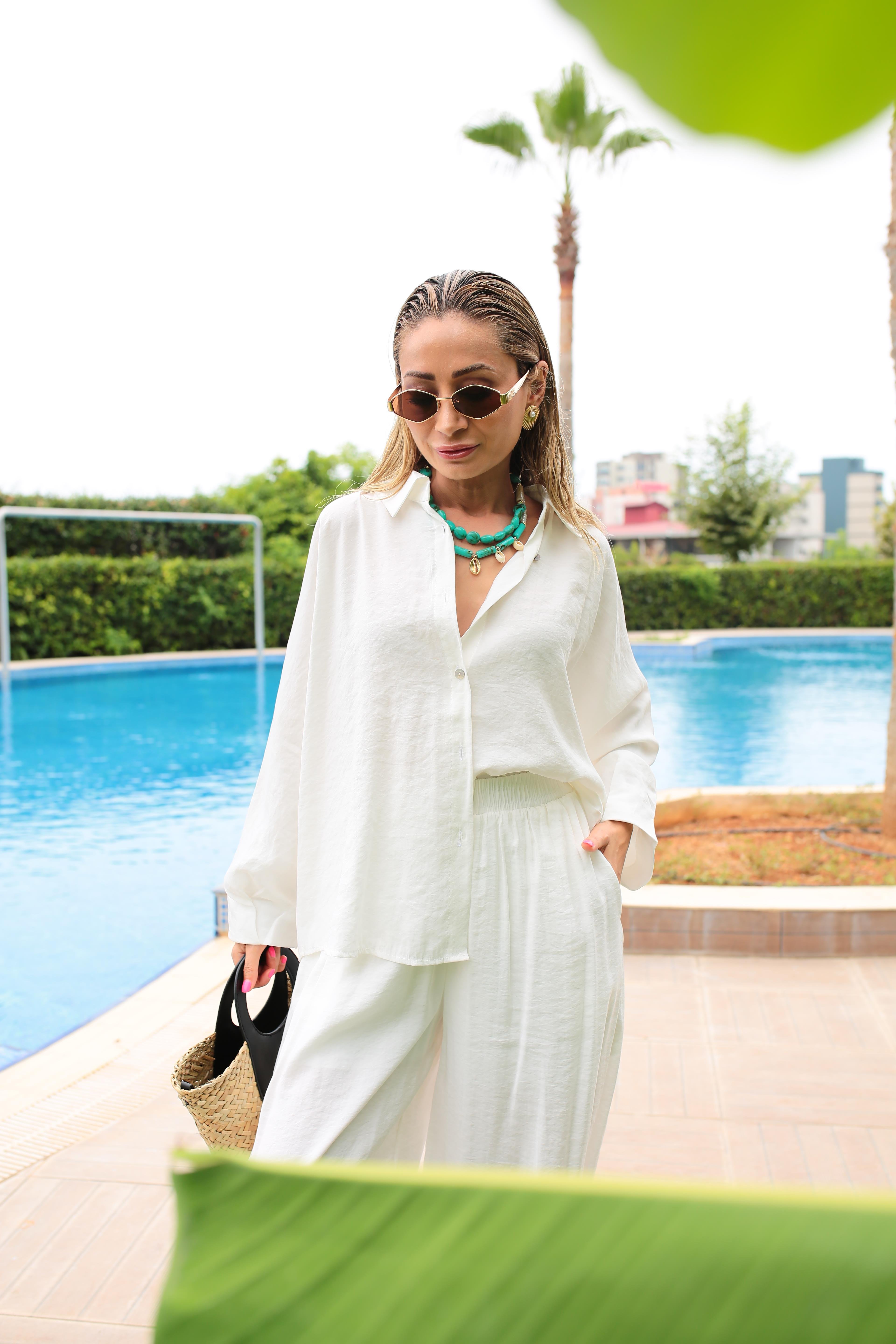 Yarasa Kol Beyaz Şalvar Kesim Gömlekli Takım TAKIM | NO33