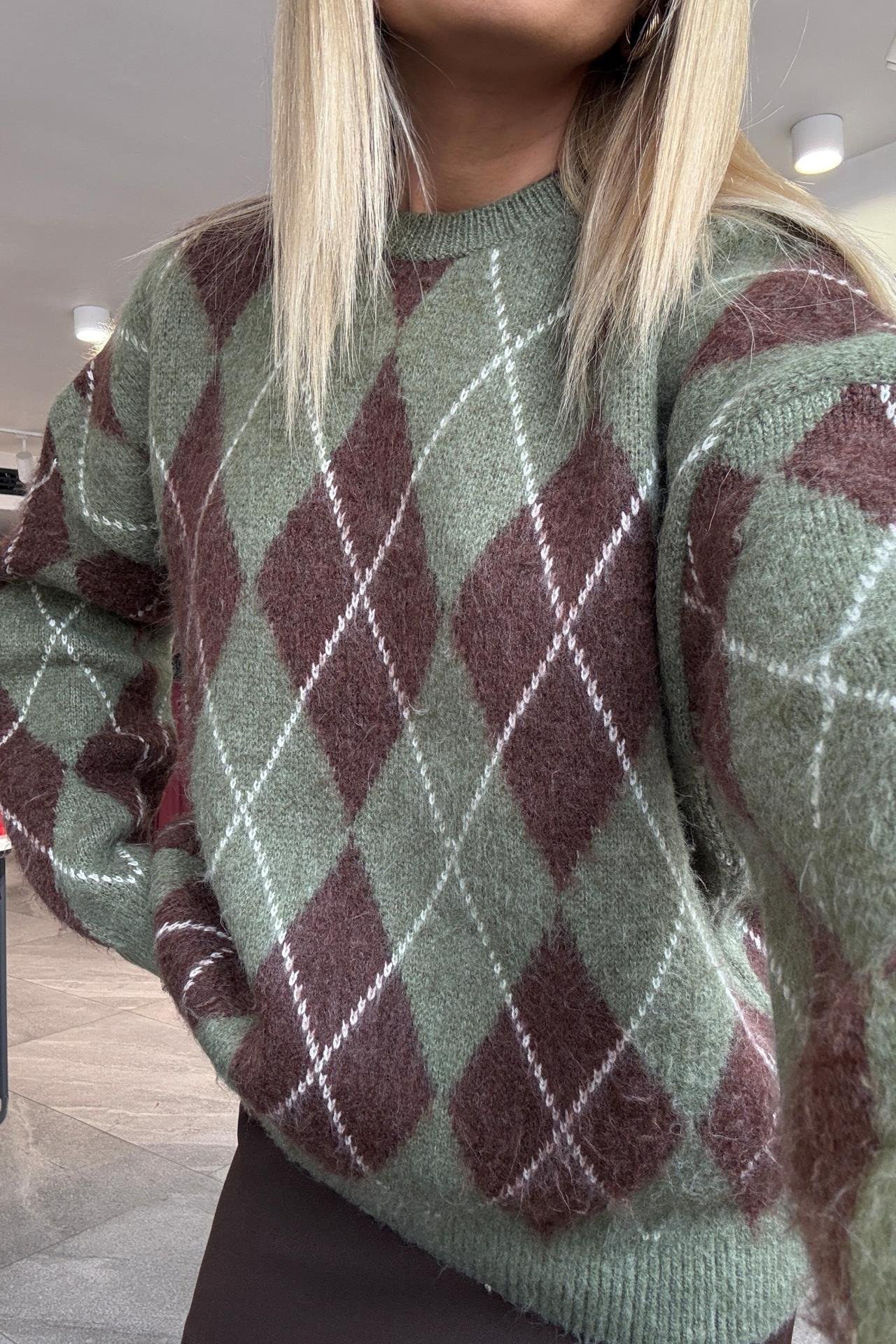 Yeşil Baklava Desen Kazak TRİKO VE KAZAK