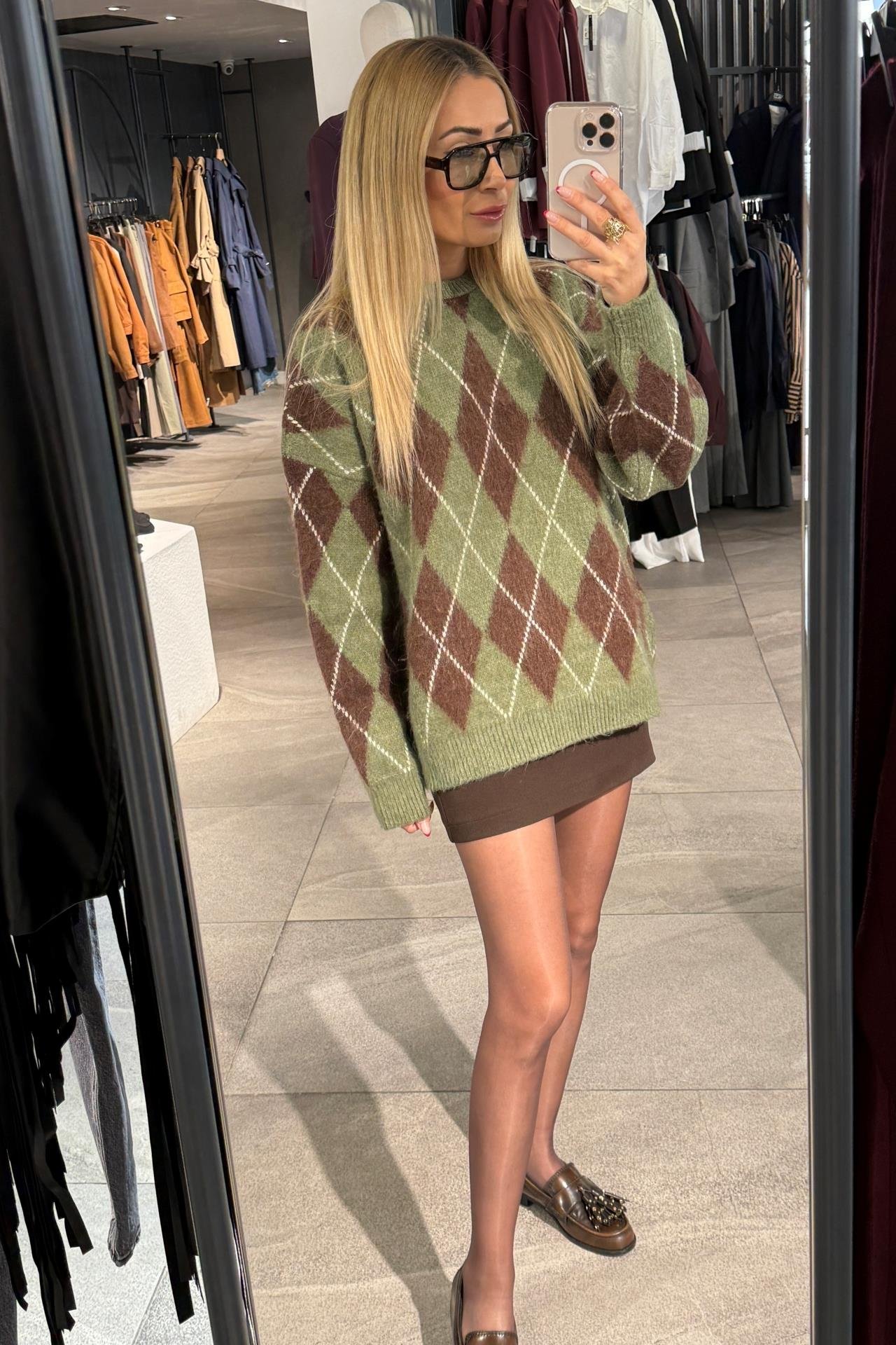 Yeşil Baklava Desen Kazak TRİKO VE KAZAK