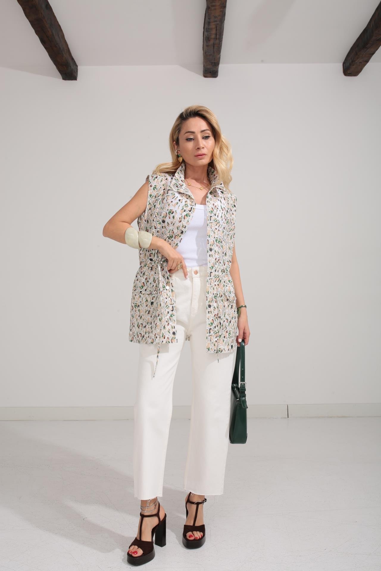 Yeşil Desenli Organze Yelek YELEK | NO33