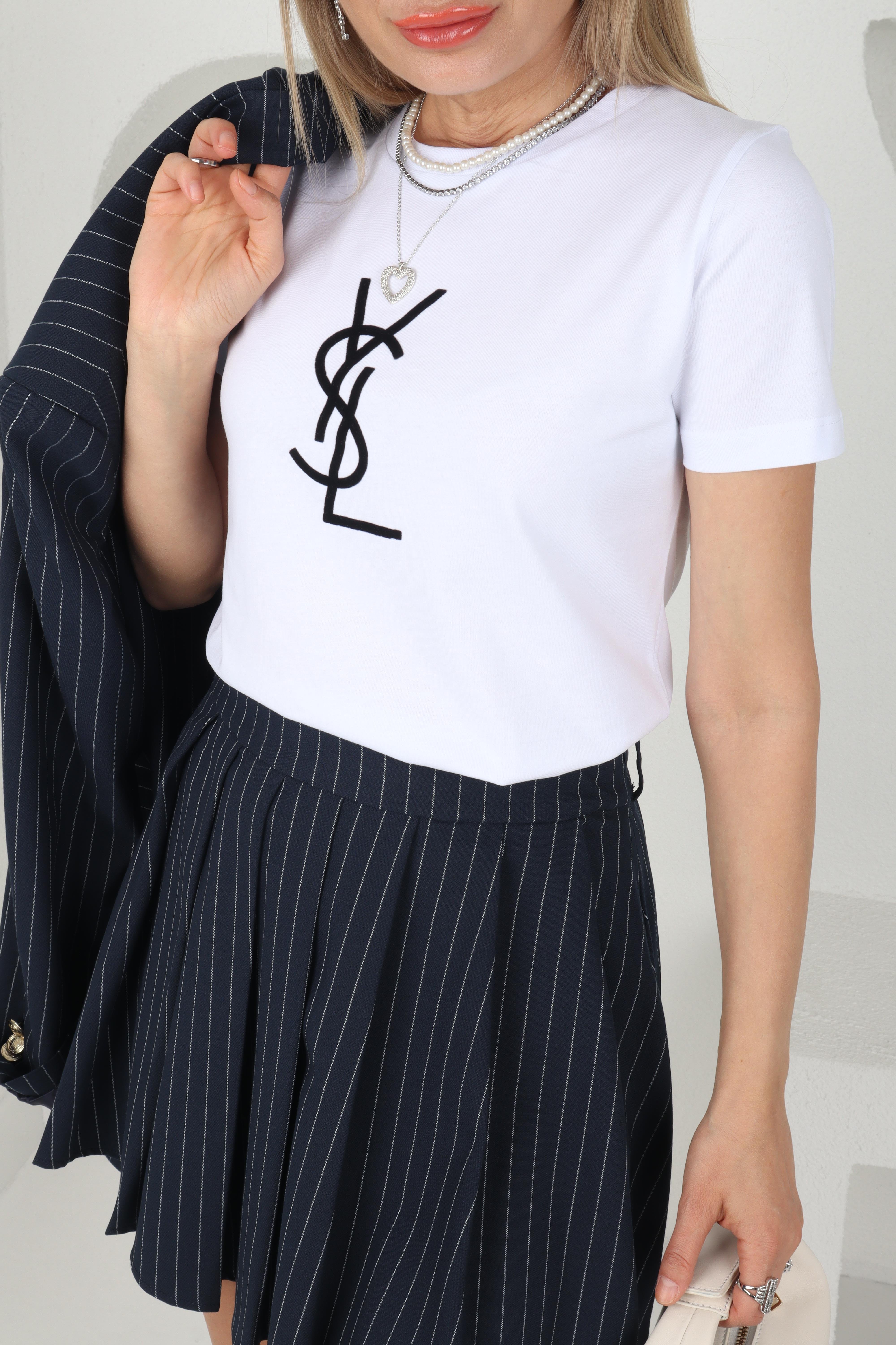 Ysl Baskıılı Ekru Basic Tshirt T-SHİRT