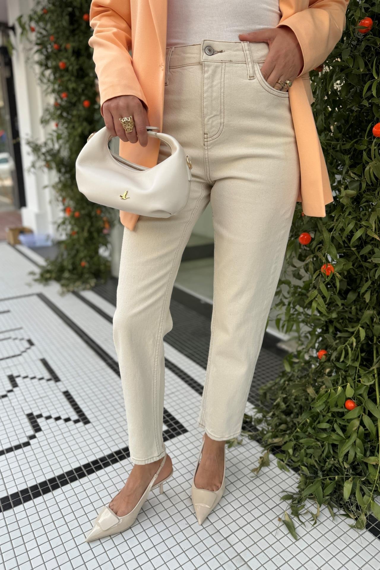 Yüksek Bel Likralı Naturel Mom Jean JEAN