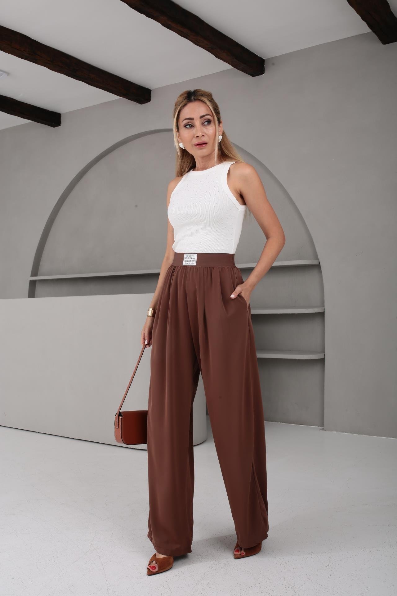 Yüzücü Kol Dağınık Taş Baskılı Ekru Atlet ATLET | NO33