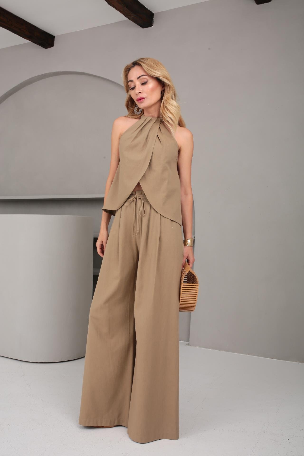 Yüzücü Kol Pileli Vizon Keten Takım TAKIM | NO33