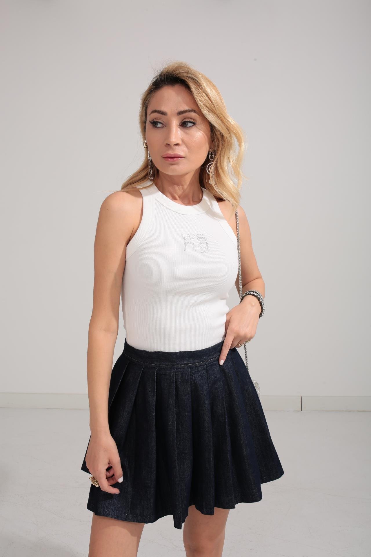 Yüzücü Kol Taş Baskılı Ekru Fitilli Atlet ATLET | NO33