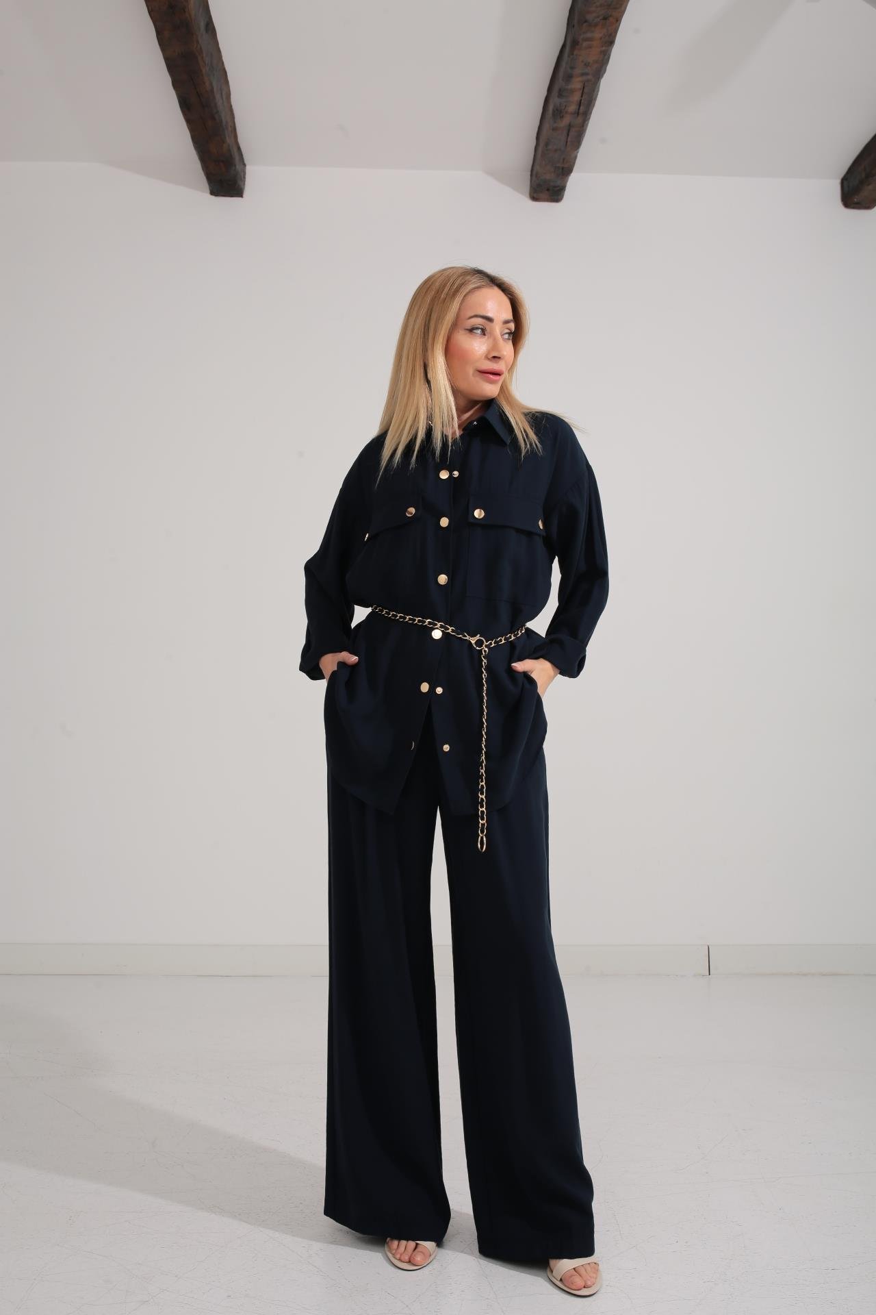 Zincir Kemerli Lacivert Tensel Takım TAKIM