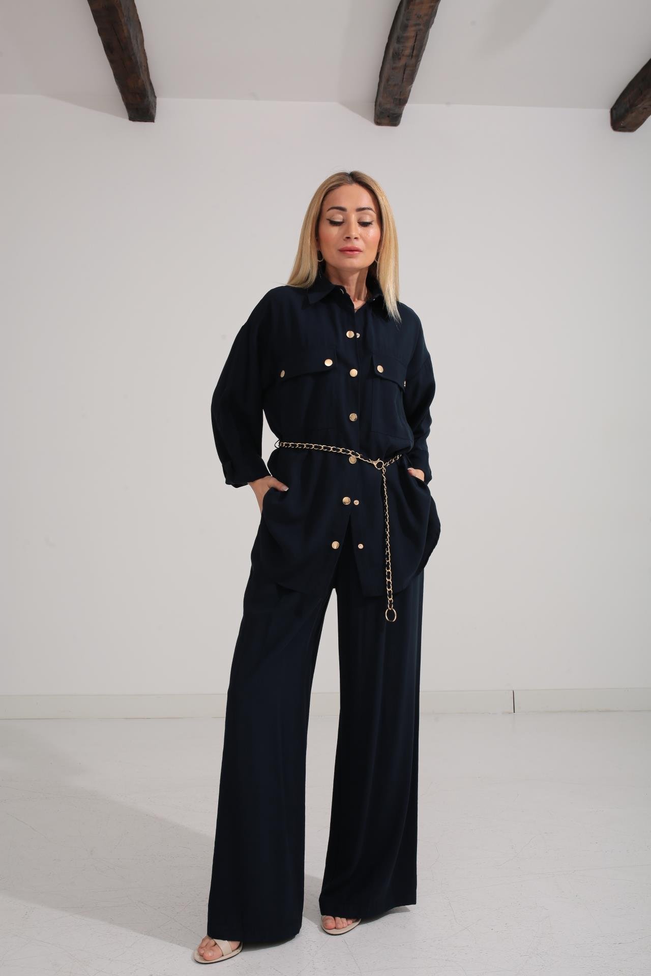 Zincir Kemerli Lacivert Tensel Takım TAKIM