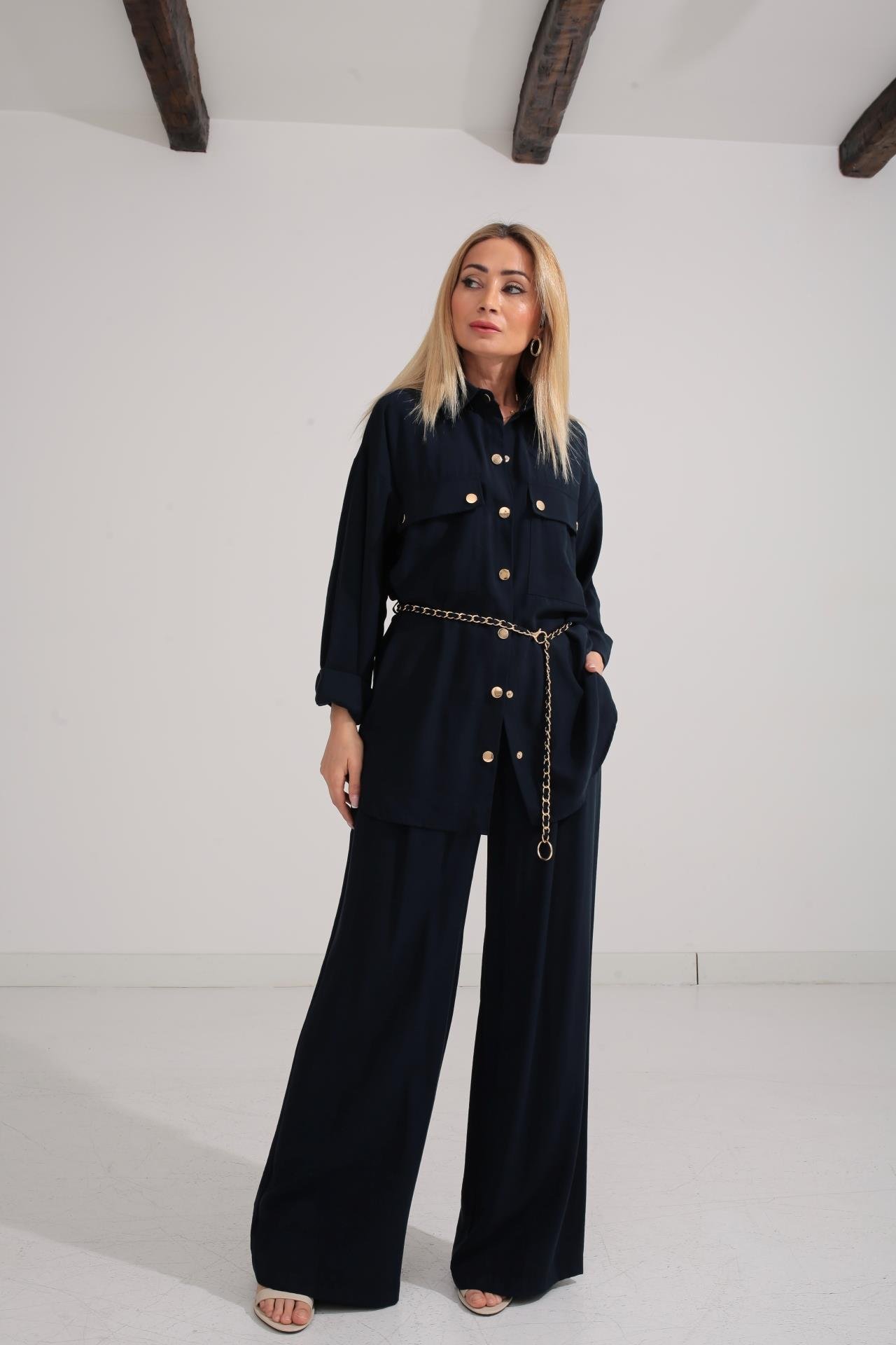 Zincir Kemerli Lacivert Tensel Takım TAKIM