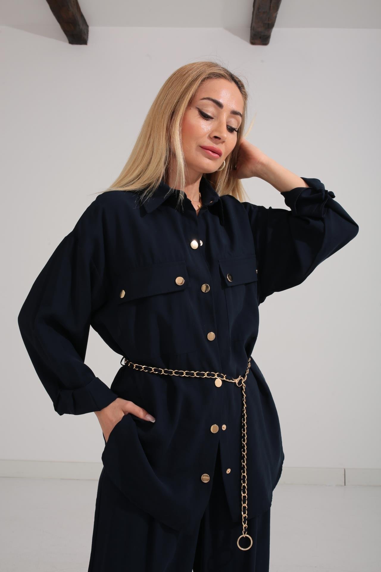 Zincir Kemerli Lacivert Tensel Takım TAKIM