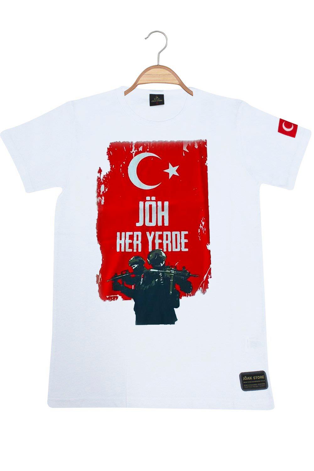 T-SHIRTJÖH HERYERDE TÜRK BAYRAKLI BEYAZ T-SHİRT