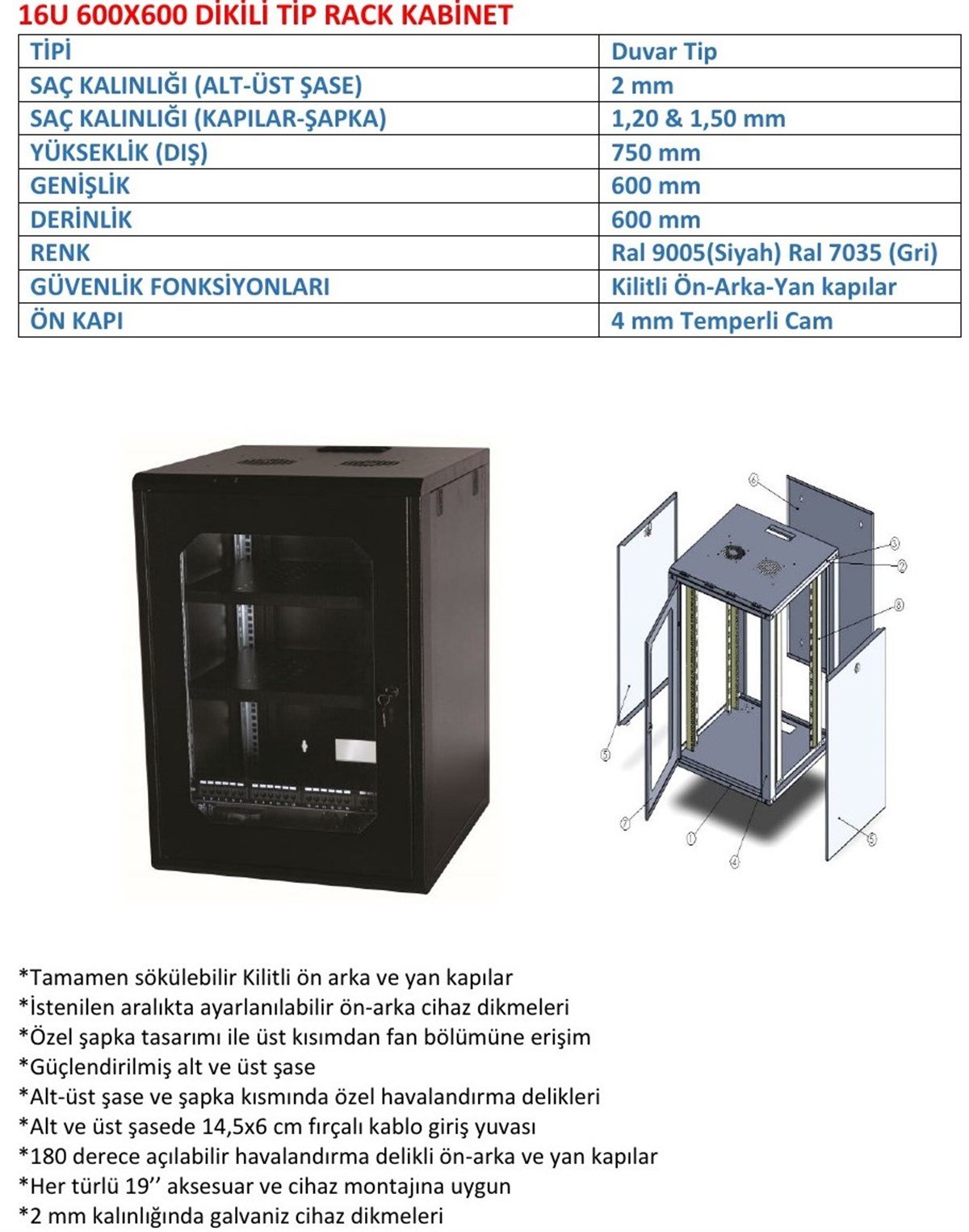  16U 600*600  KABİNET(DUVAR TİPİ)