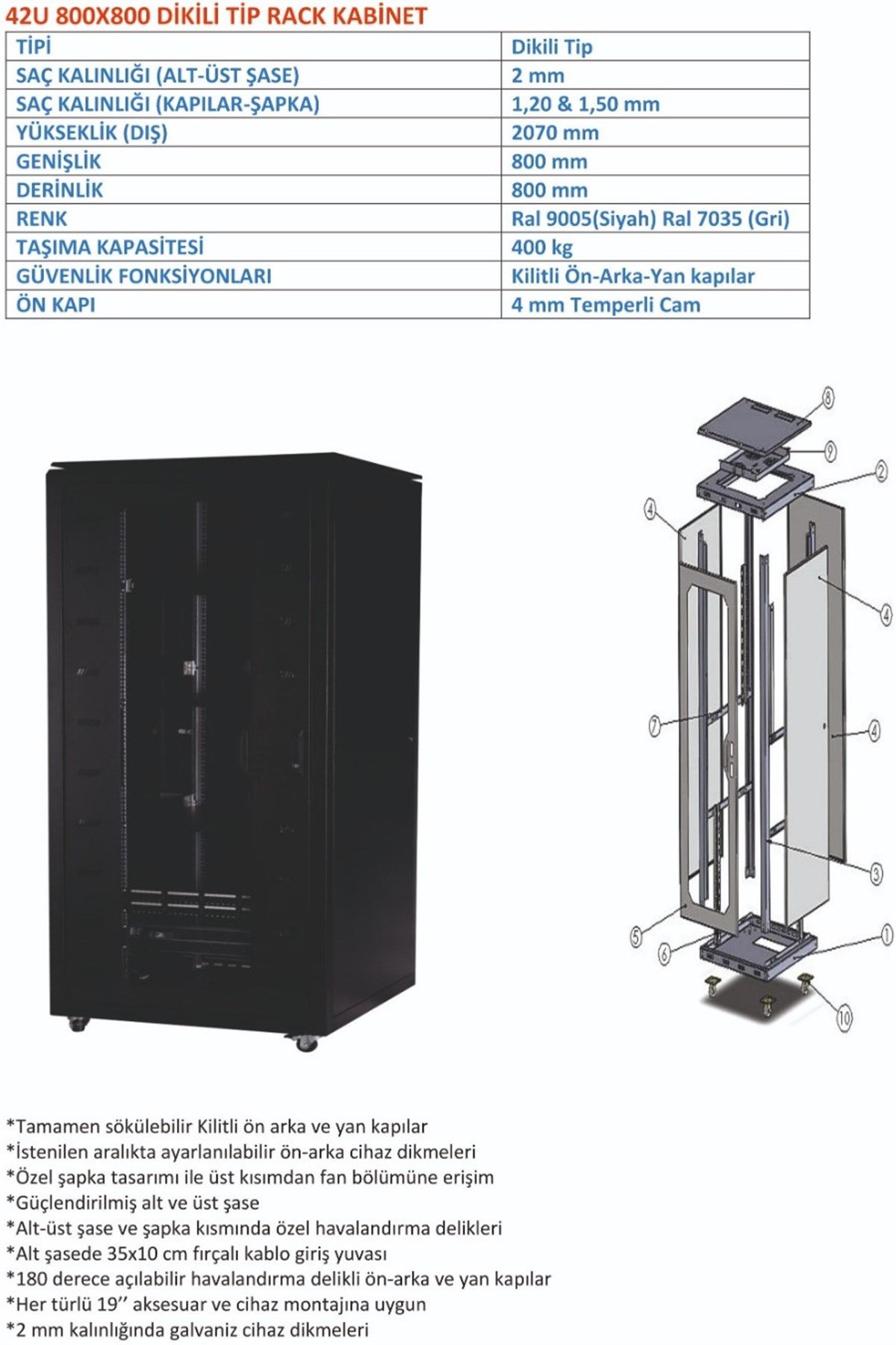  42U 800*800 KABİNET(DİKİLİ TİP)