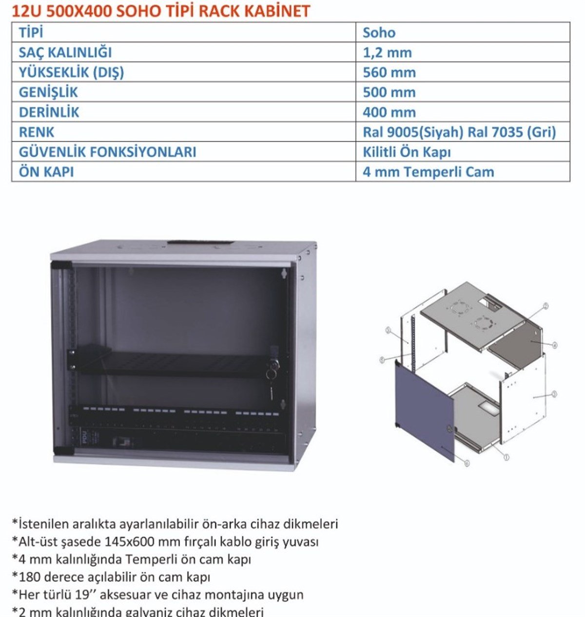ULS 12U 500*400 RACK KABİNET (SOHO)