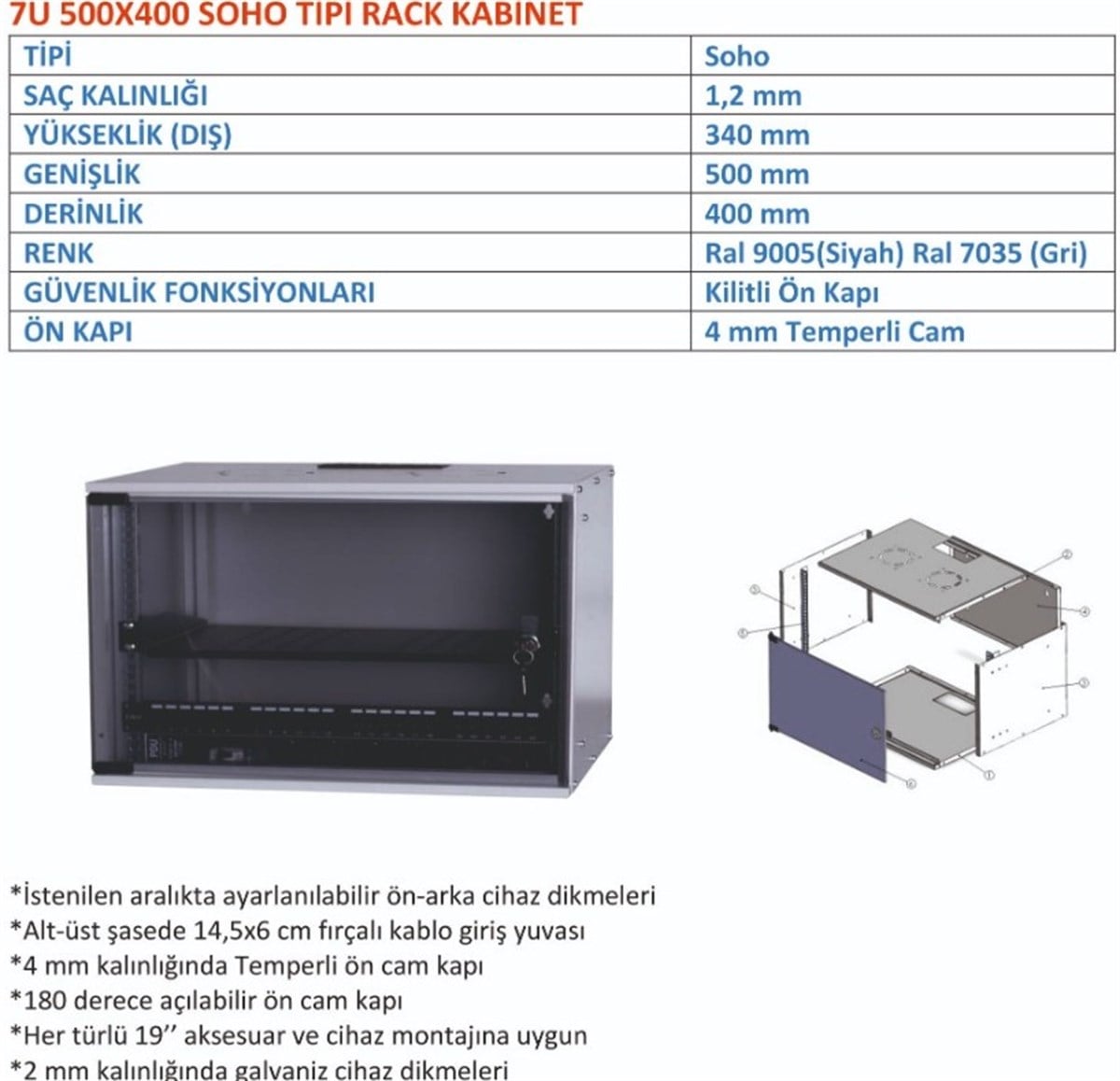 ULS 7U 500*400 RACK KABİNET (SOHO)