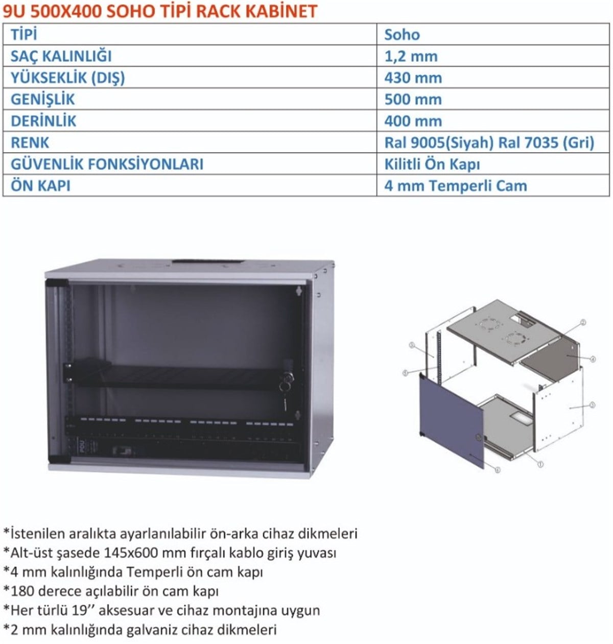ULS 9U 500*400 RACK KABİNET (SOHO)