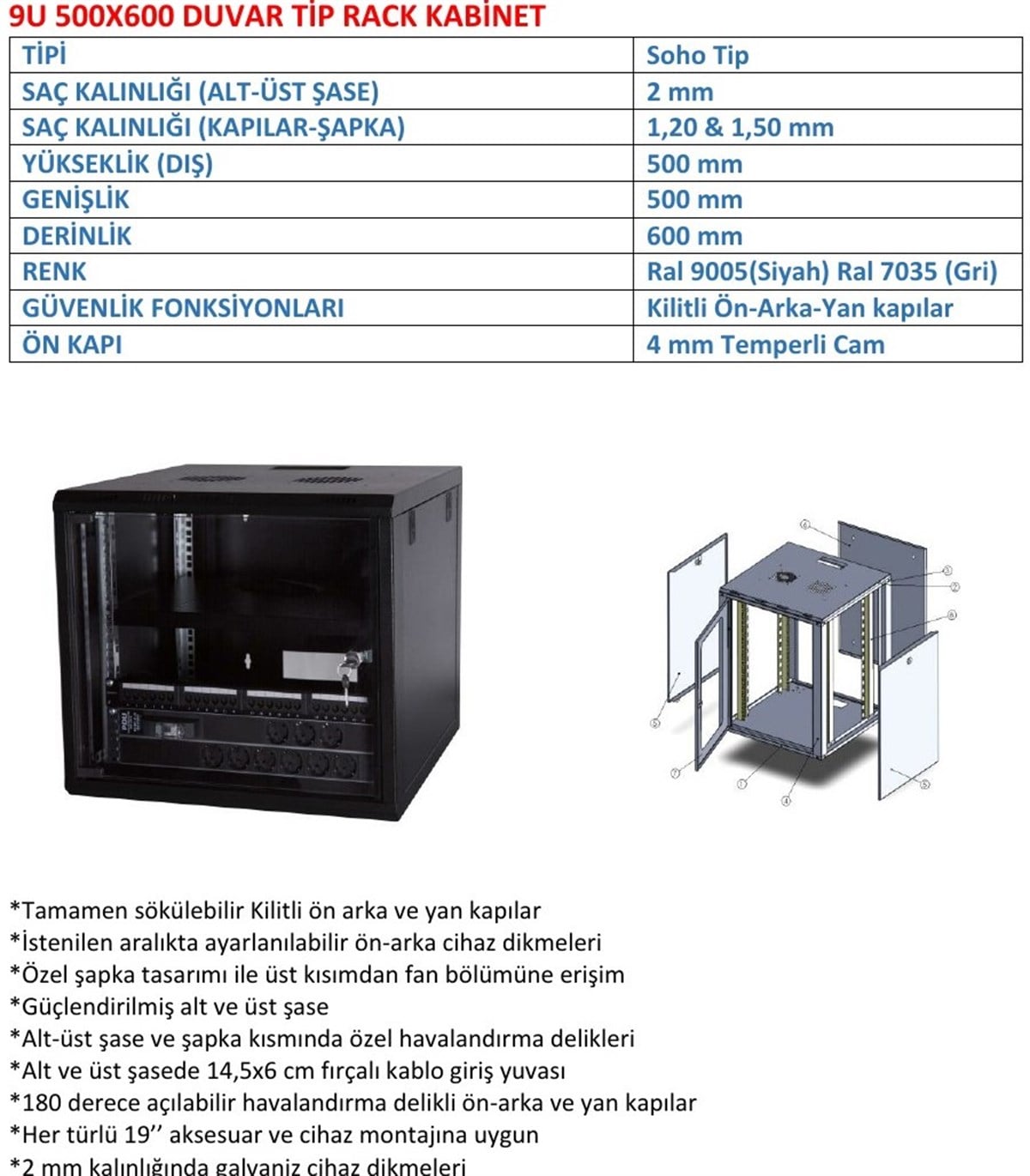 ULS 9U 500*600 RACK KABİNET (SOHO)