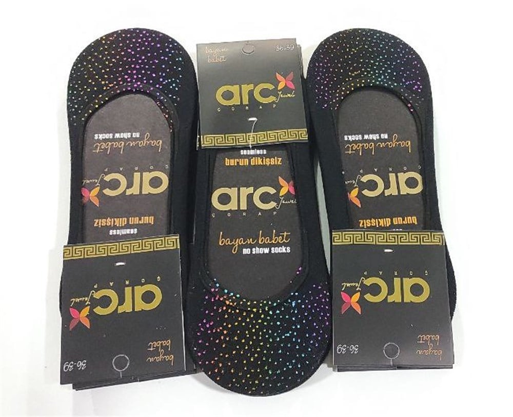 Arc Kadın Penye Babet Çorap 12'li Paket Renkli Simli(KC01-05)