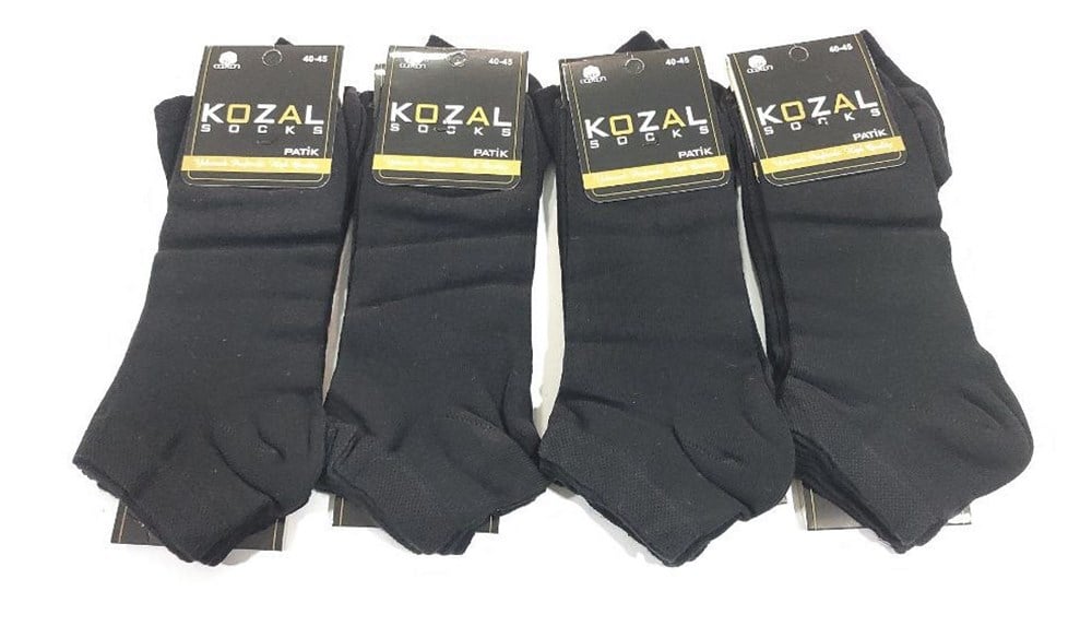 Kozal Erkek Penye Patik Çorap 12'li Paket Siyah(EC01-06)
