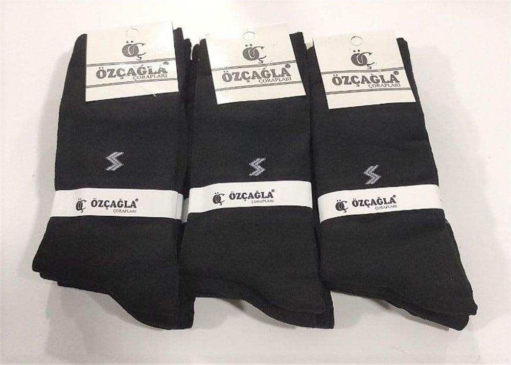 Özçagla Erkek Penye Soket Çorap 12'li Paket Siyah (EC01-11)