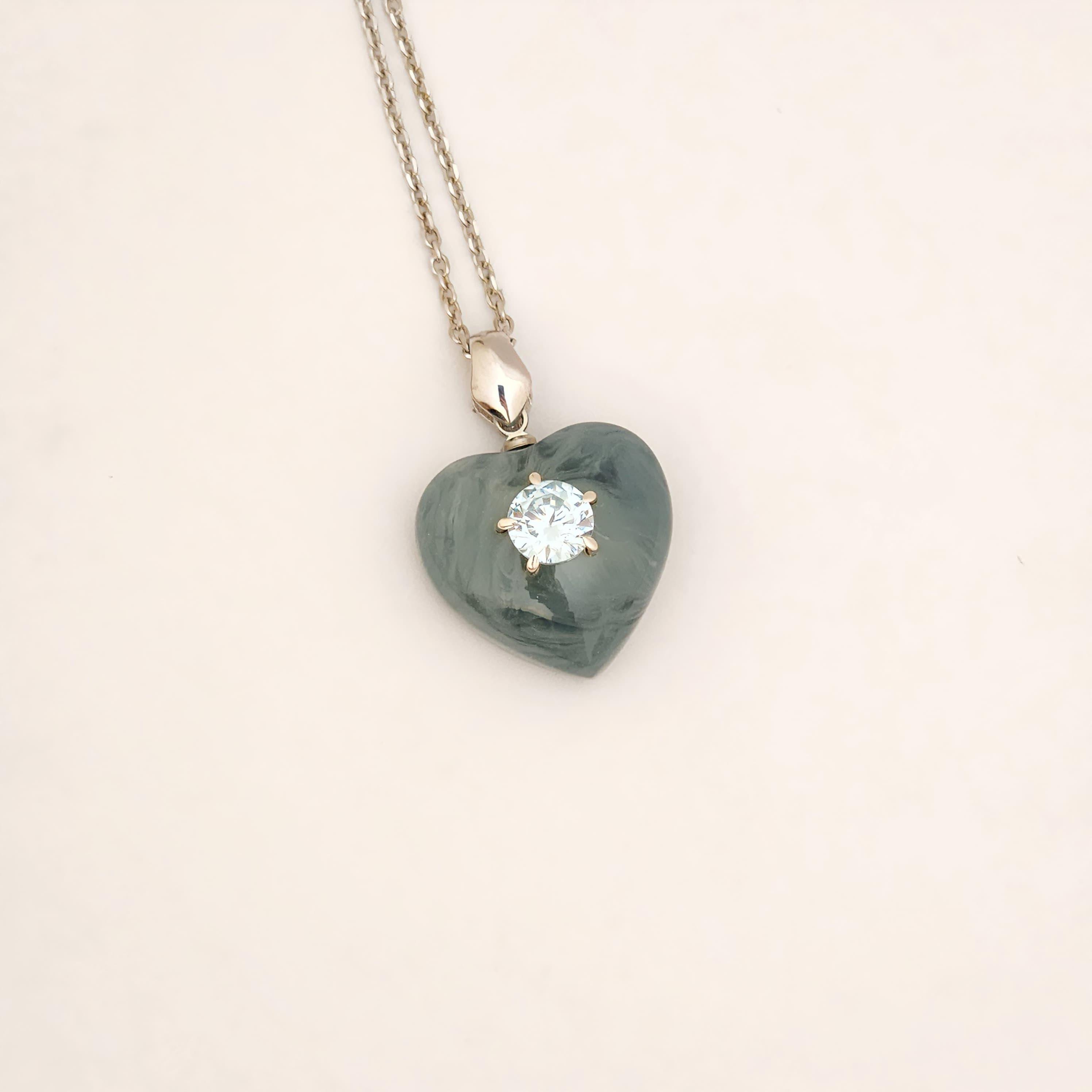 6 mm Zirkon Taşlı Bakalit Gümüş Kolye
