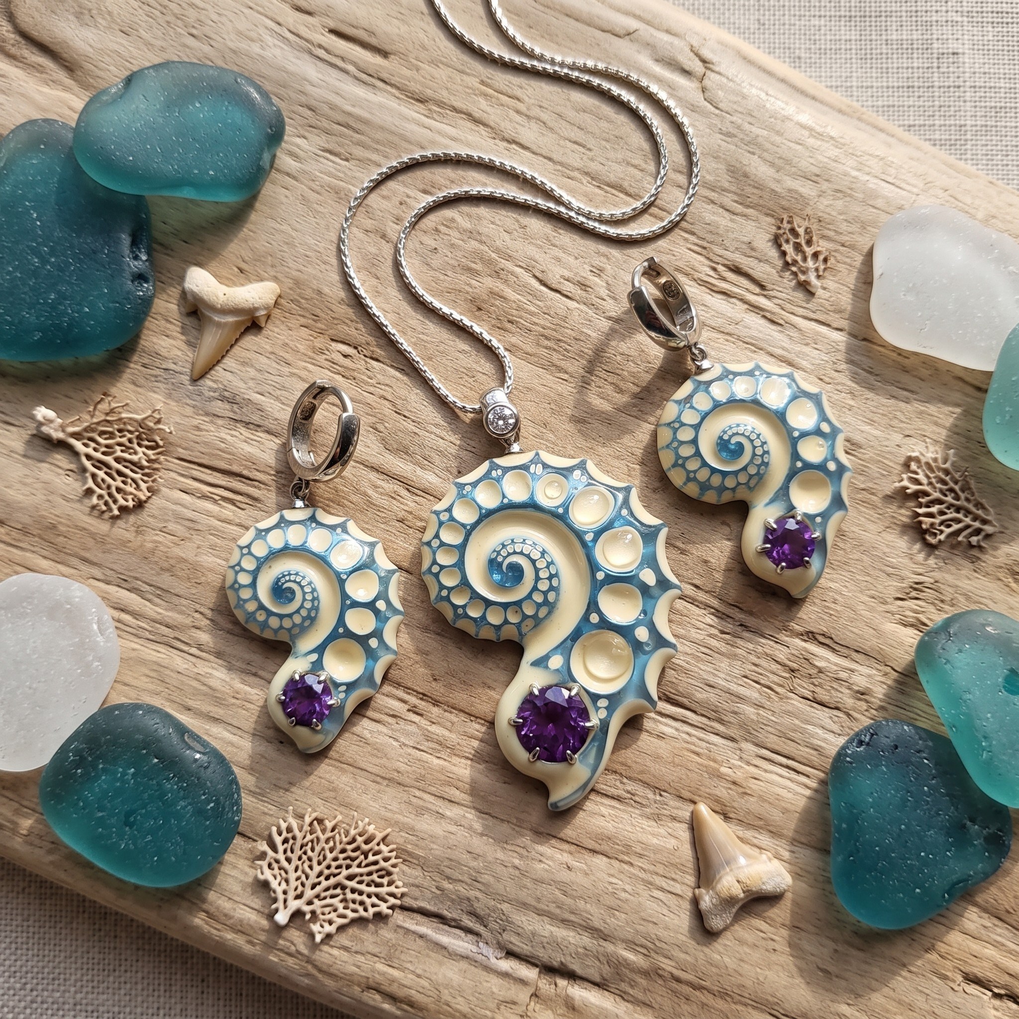 Ametist Taşlı Epoksi Gümüş Set