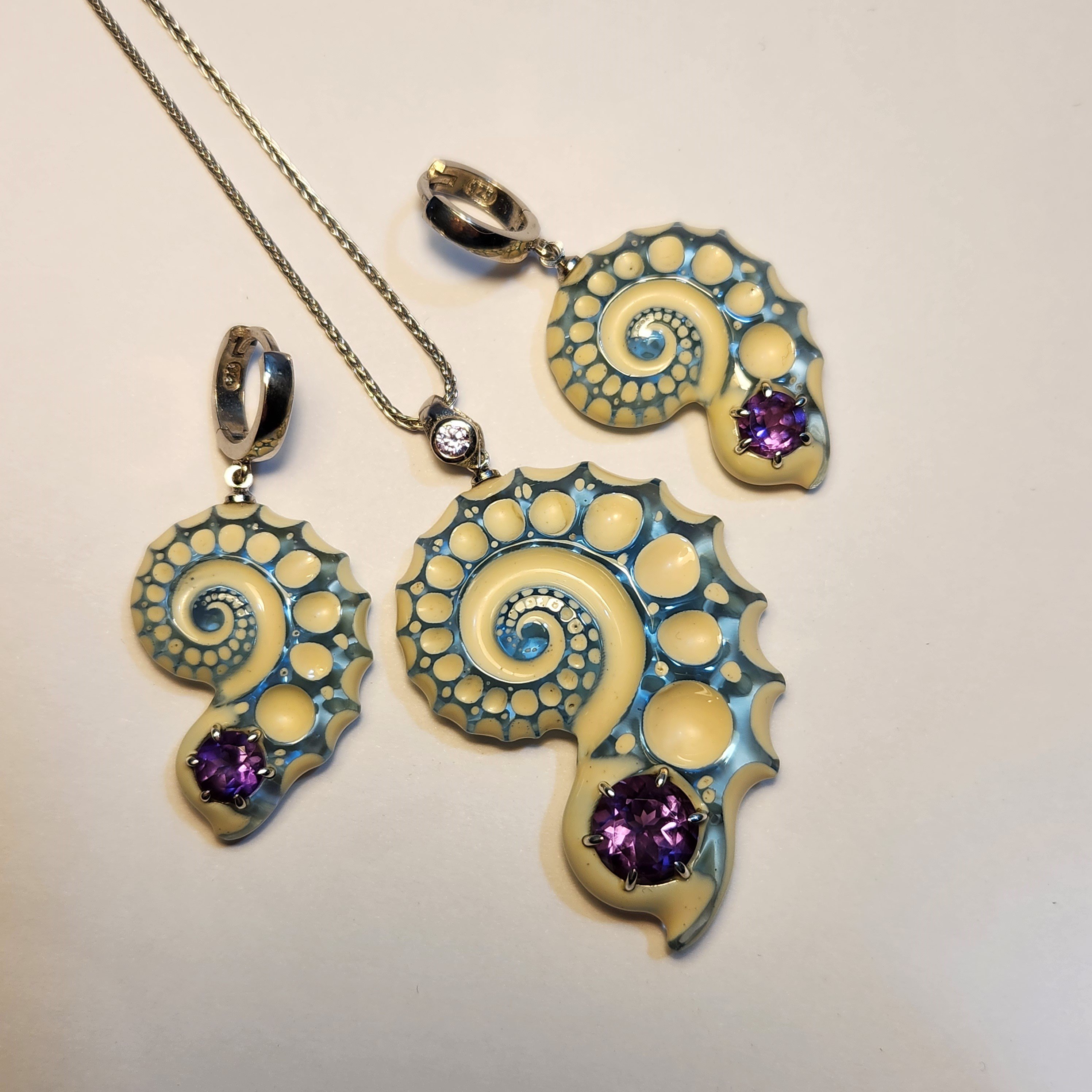 Ametist Taşlı Epoksi Gümüş Set