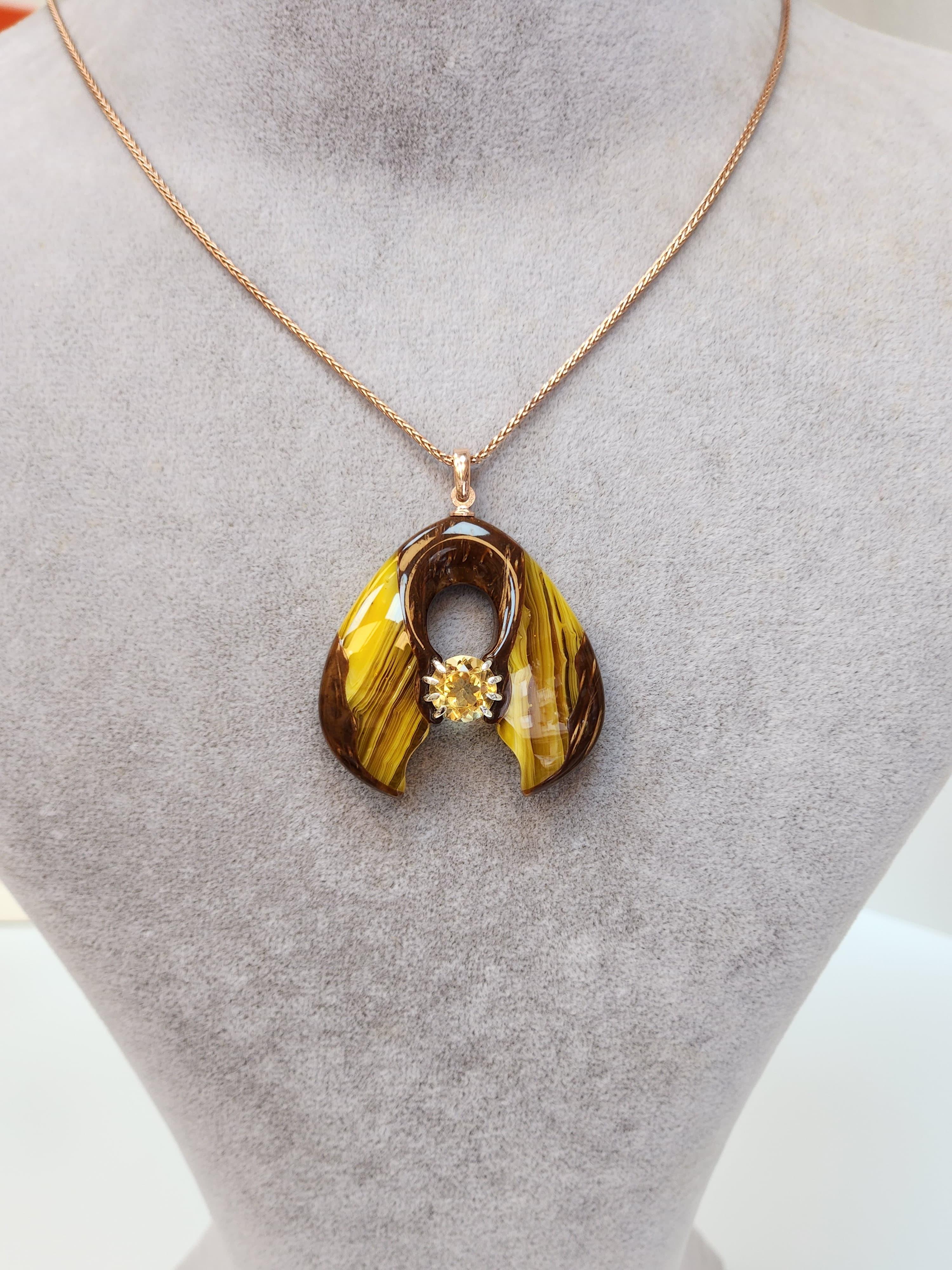 Citrine Taşı Bakalit Gümüş Kolye 