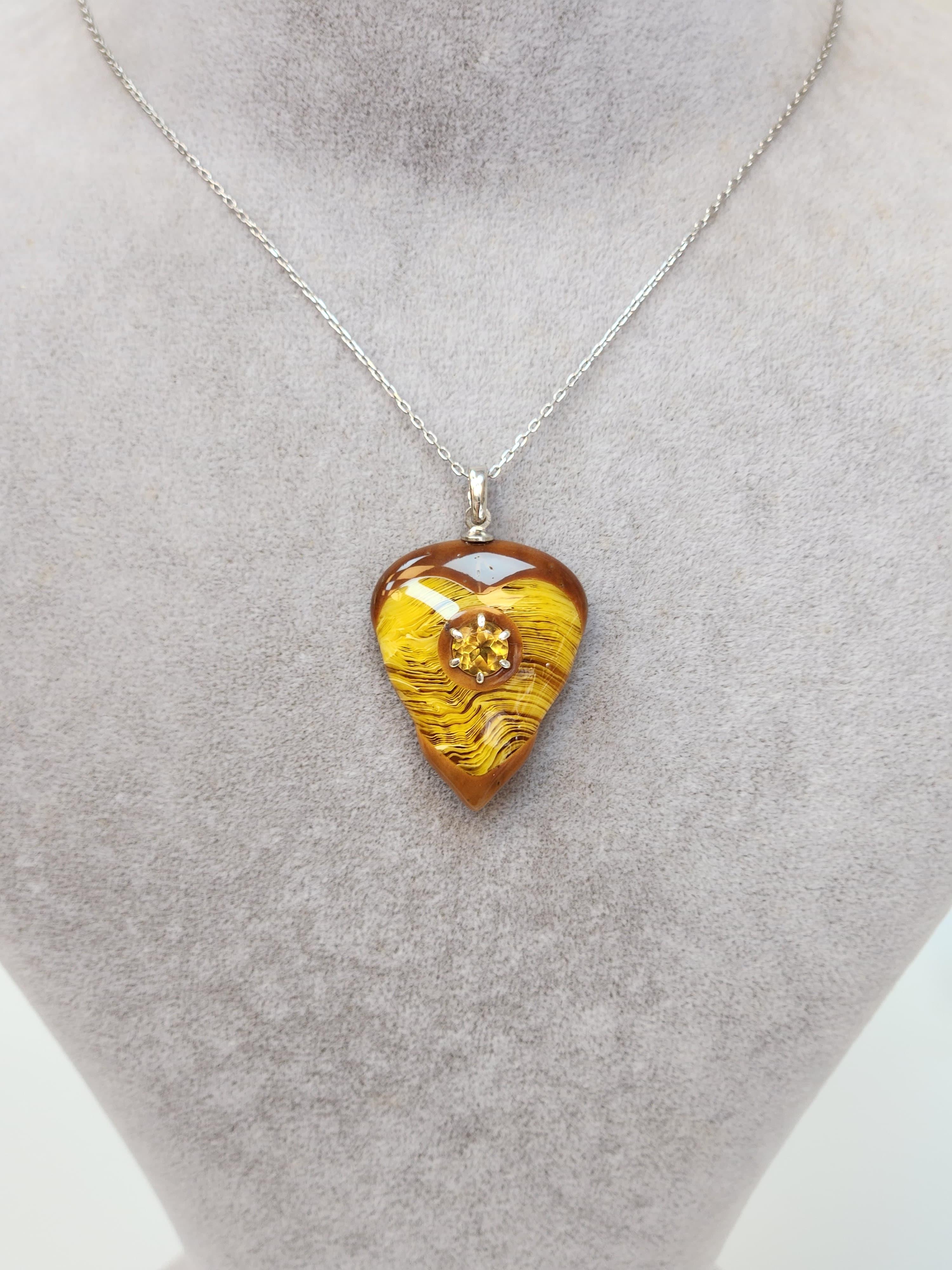 Citrine Taşı Bakalit Gümüş Kolye 