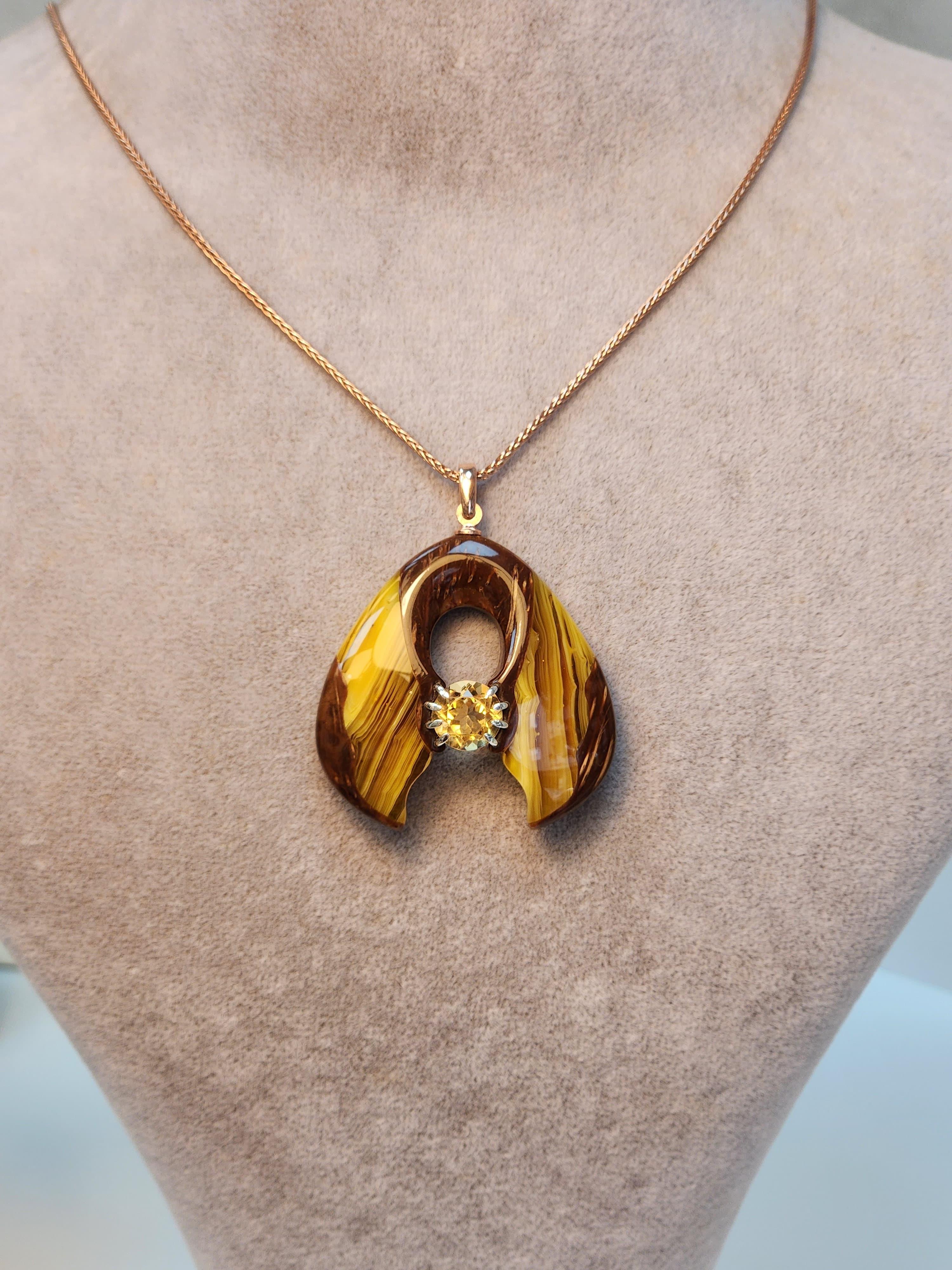 Citrine Taşı Bakalit Gümüş Kolye 