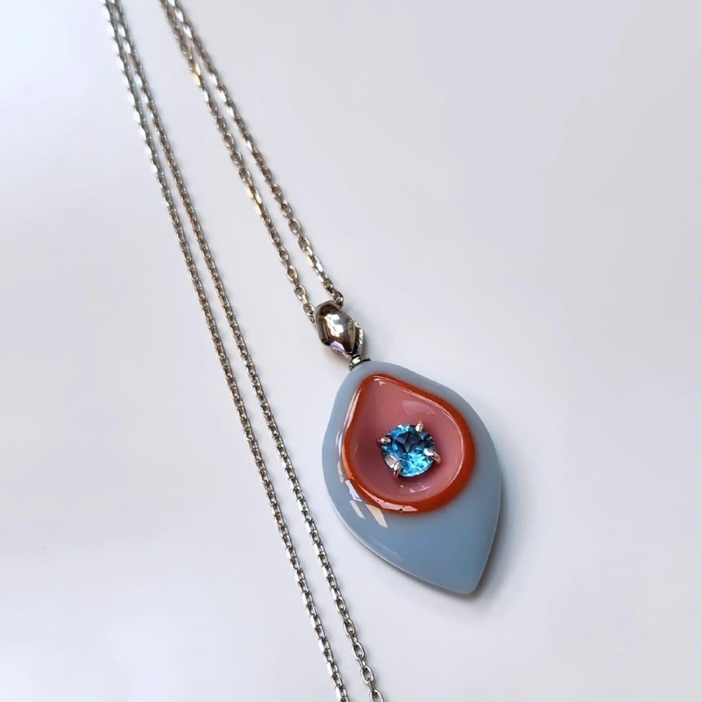 Swiss Blue Topaz Epoksi Gümüş Kolye