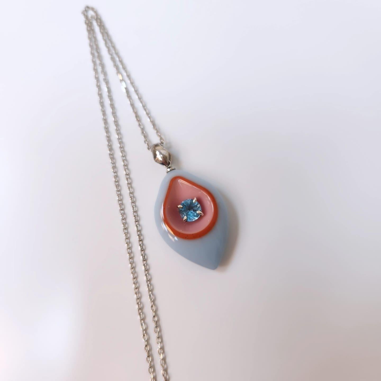 Swiss Blue Topaz Epoksi Gümüş Kolye