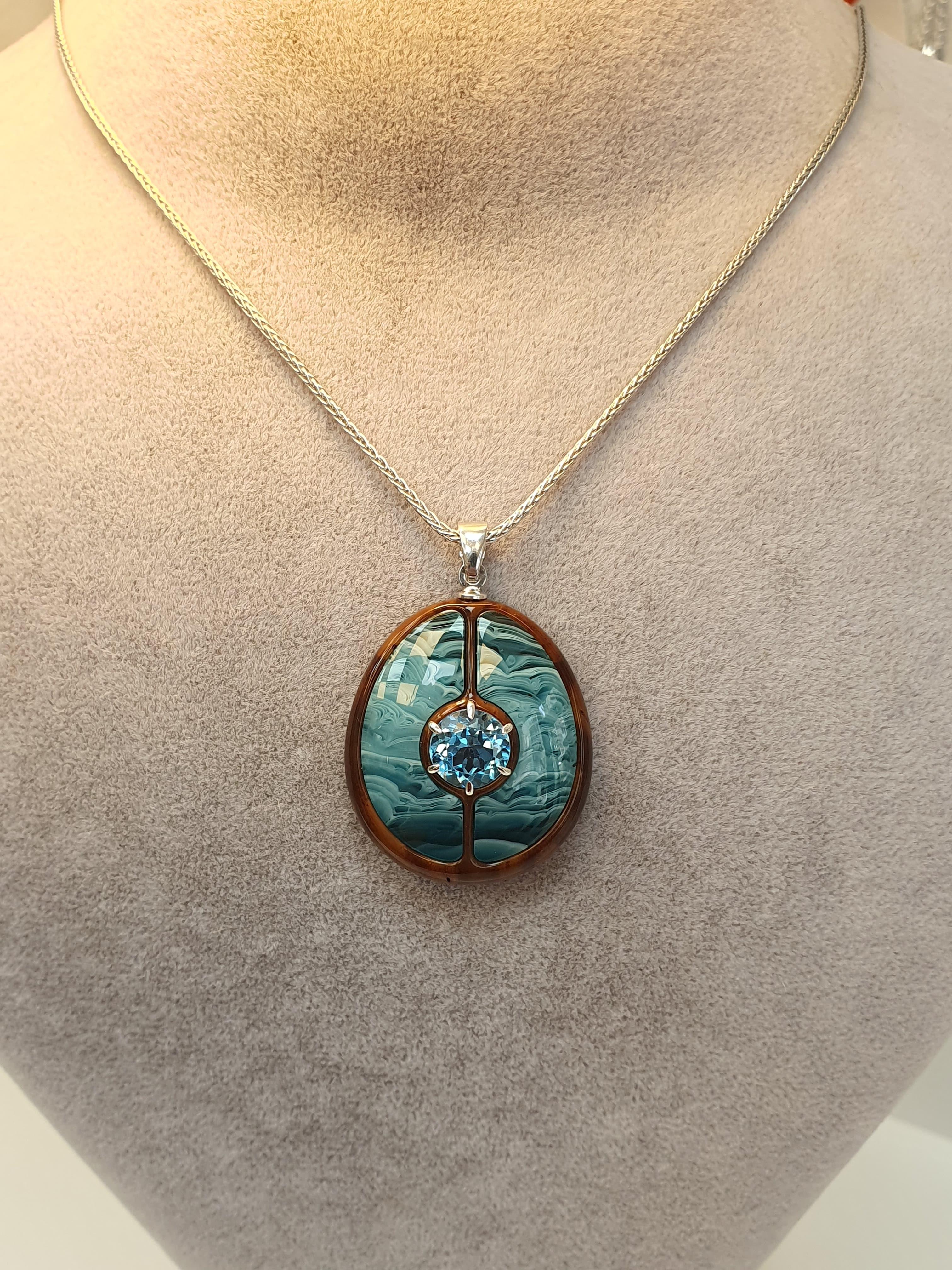 Swiss Blue Topaz Sıkma Kehribar Gümüş Set ( Turkuaz Ton )