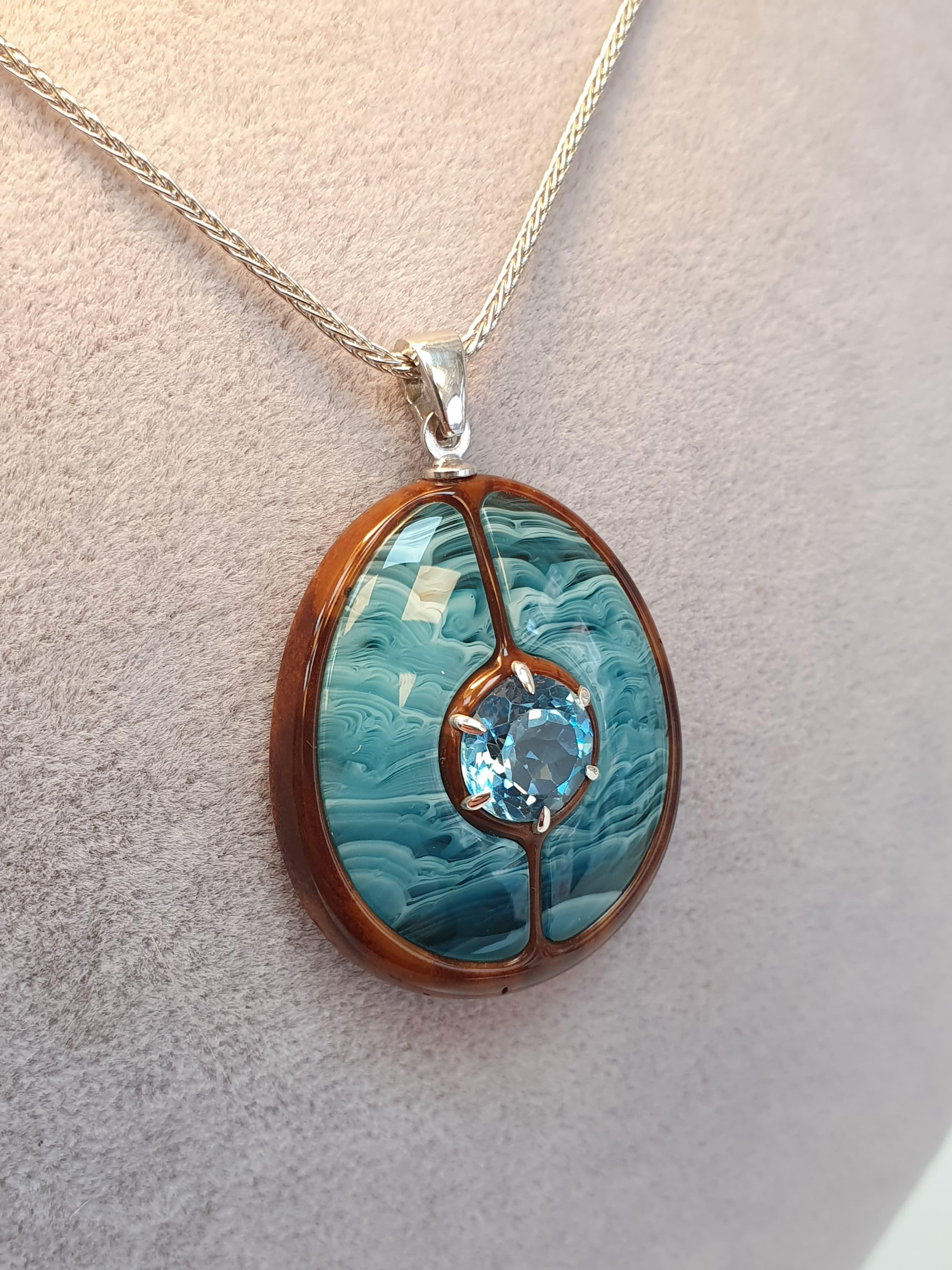 Swiss Blue Topaz Sıkma Kehribar Gümüş Set ( Turkuaz Ton )