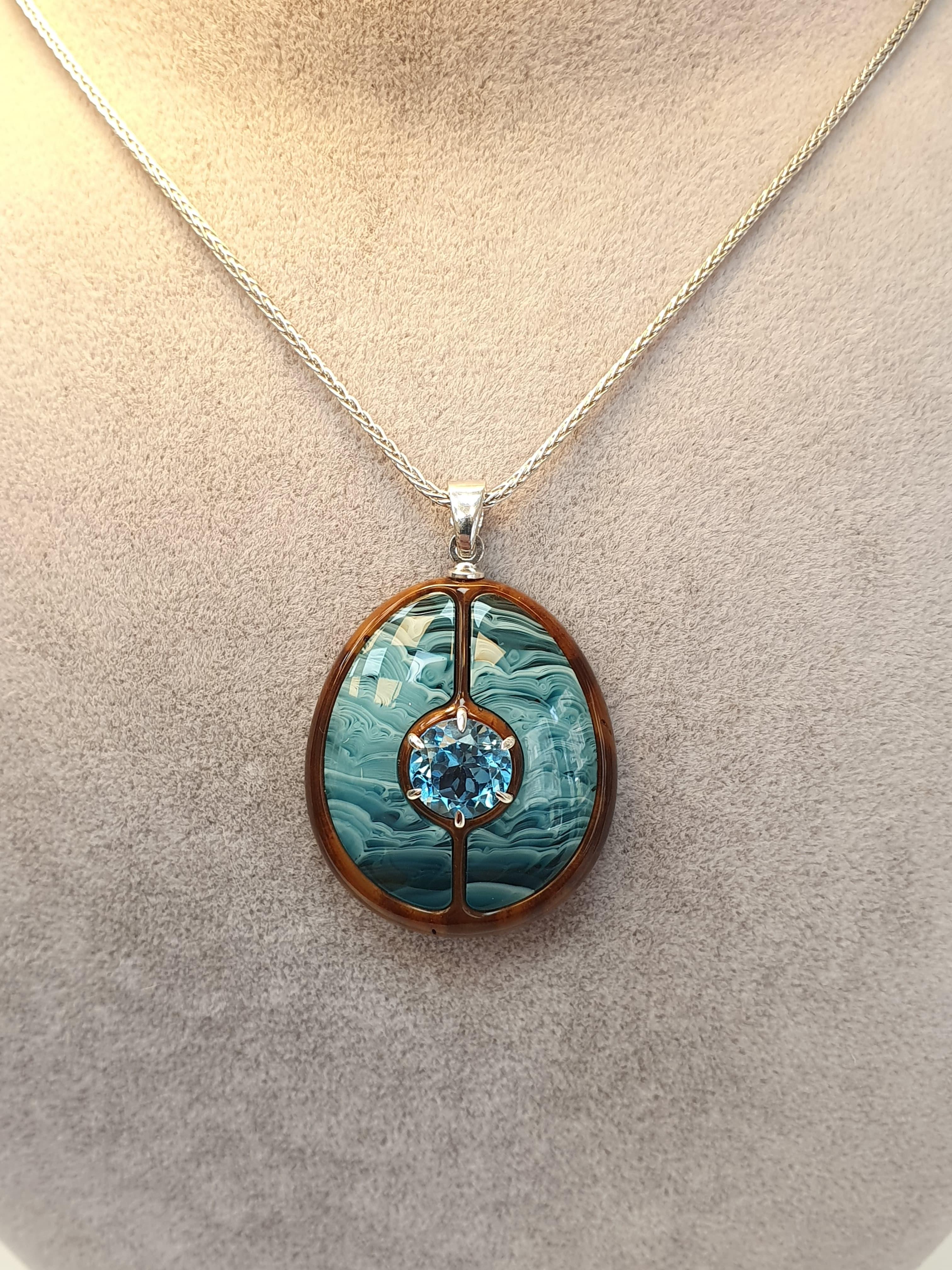 Swiss Blue Topaz Sıkma Kehribar Gümüş Set ( Turkuaz Ton )