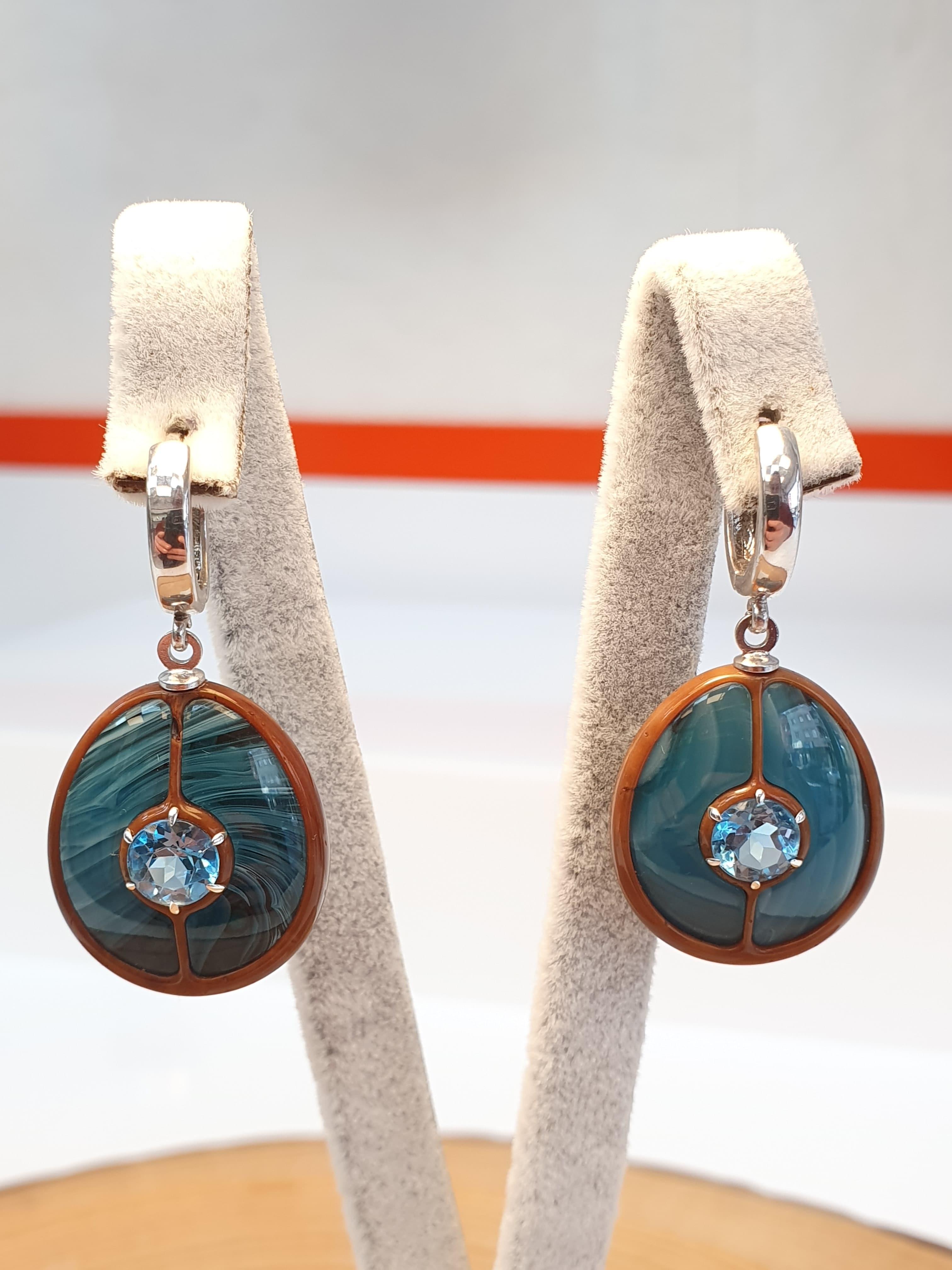 Swiss Blue Topaz Sıkma Kehribar Gümüş Set ( Turkuaz Ton )