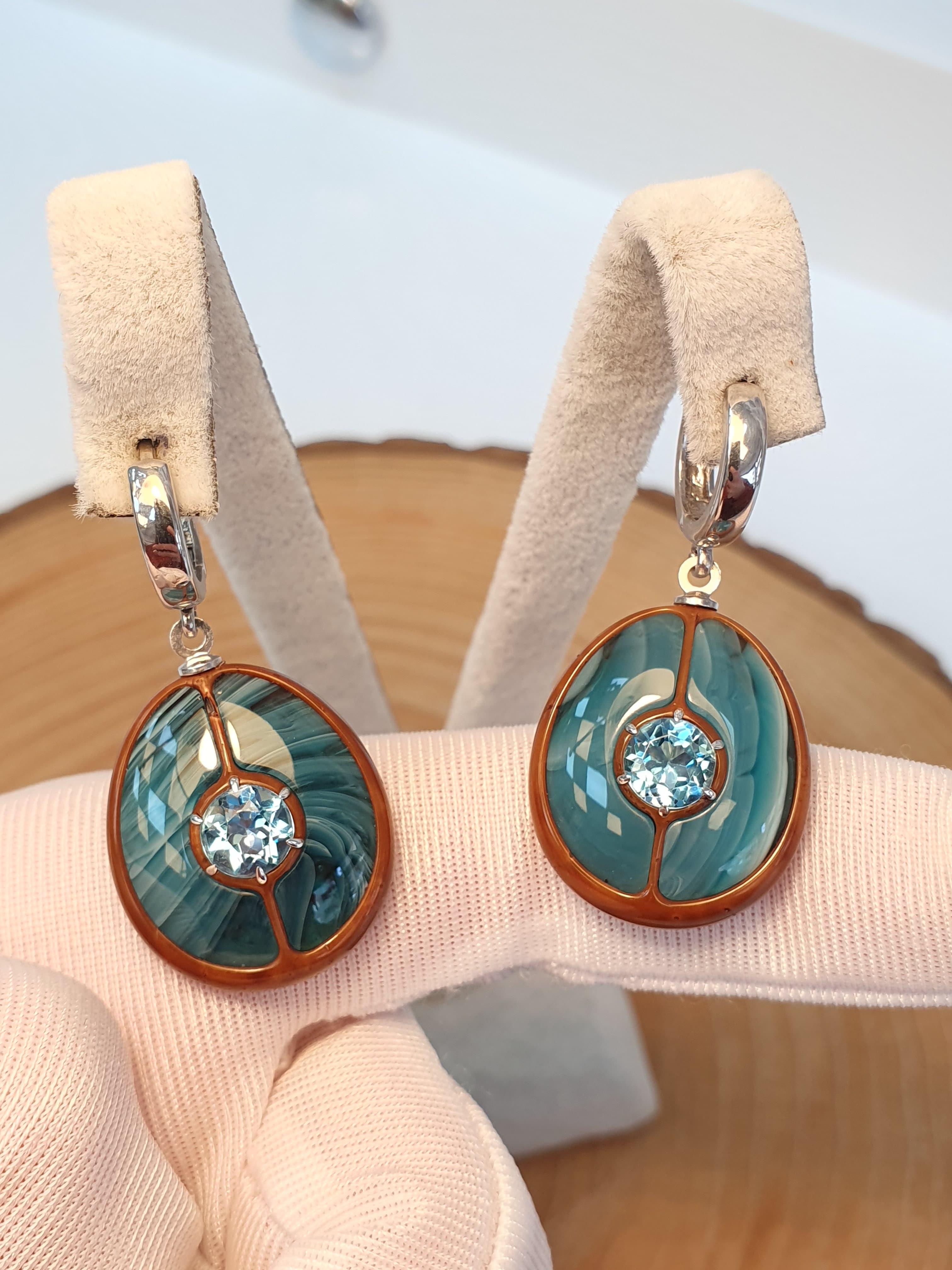 Swiss Blue Topaz Sıkma Kehribar Gümüş Set ( Turkuaz Ton )