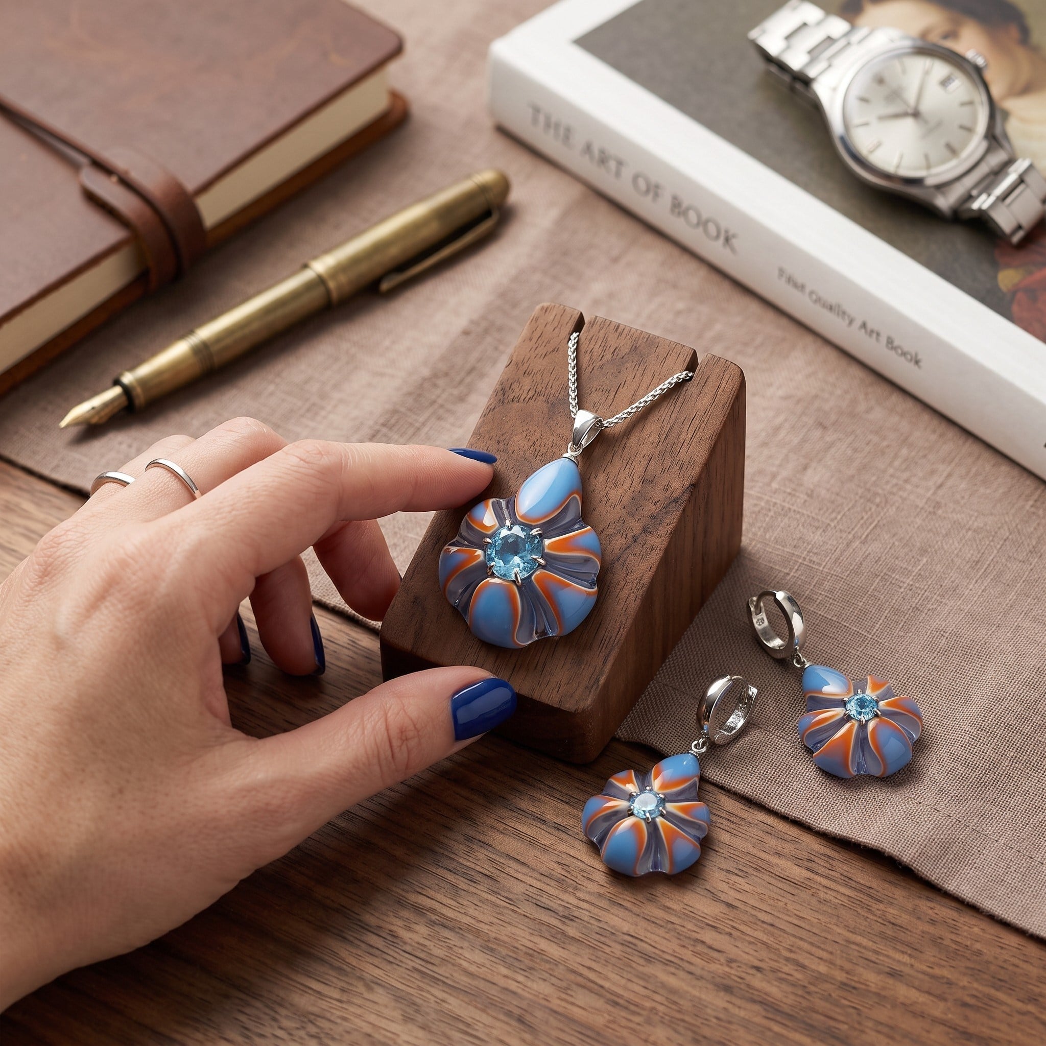 Swiss Blue Topaz Tasarım Gümüş Set
