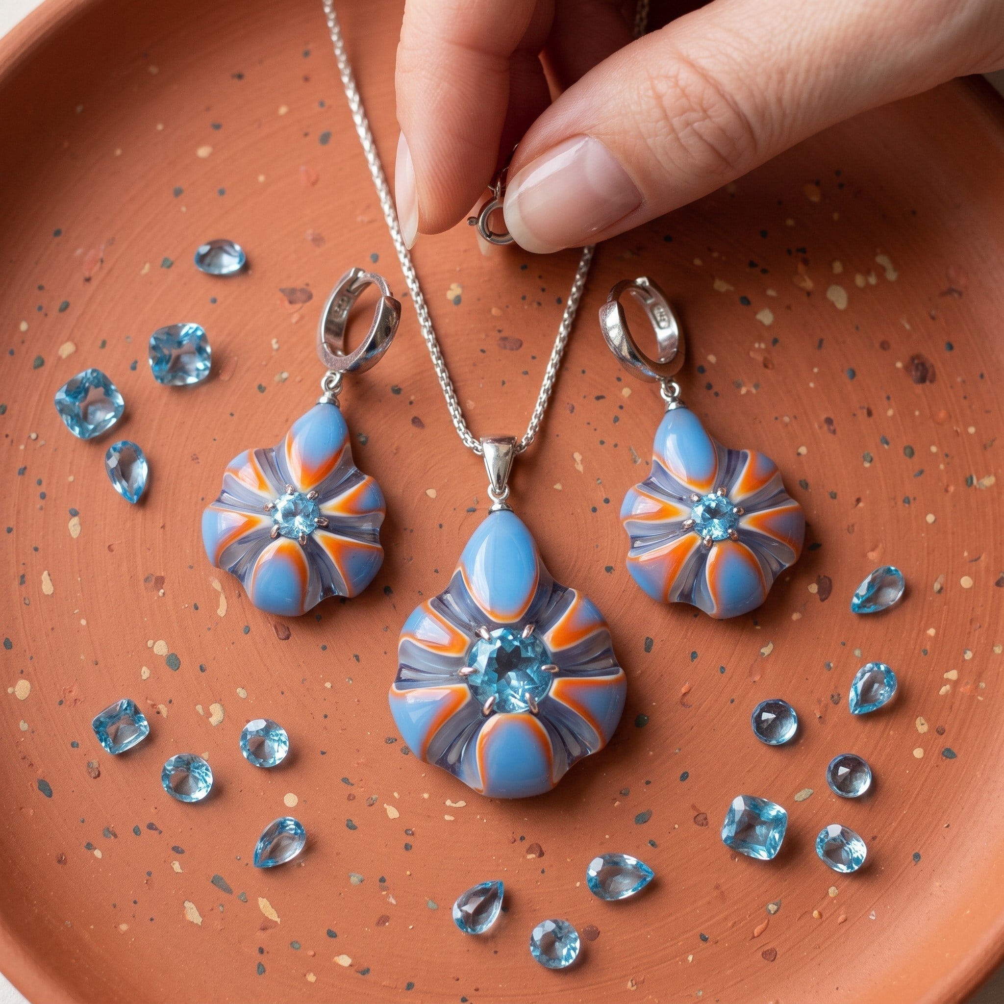 Swiss Blue Topaz Tasarım Gümüş Set