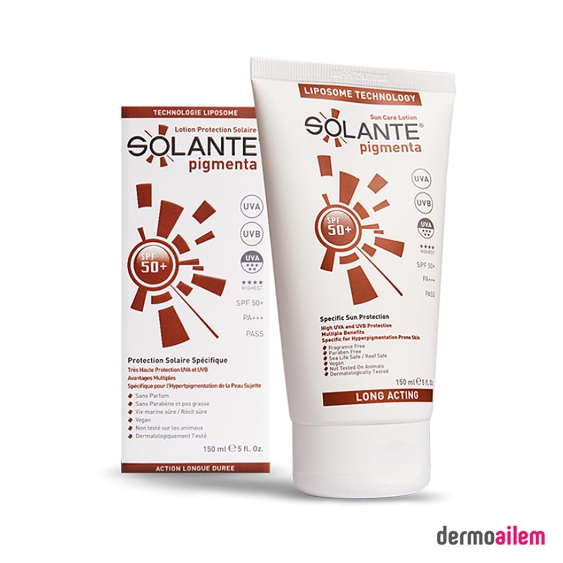 Spf 20 & 50 ArasıSolanteSolante Güneş Losyonu Pigmenta Lekeli Ciltler Spf 50+ Faktör 150 ml