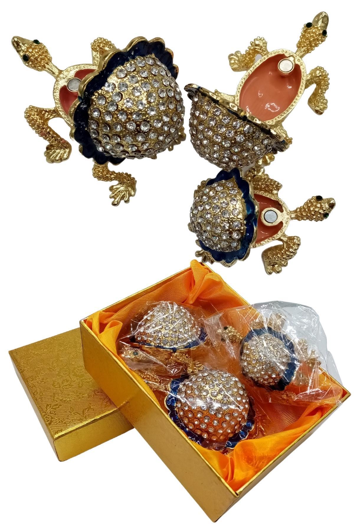 Amerika Birleşik DevletleriDünyadan HediyelerDNY-HD100458Keskin Hediyelik Eşya Ve TekstilSwarovski Taşlı Mavi Kaplumbağa Mücevher Kutusu Üçlü Set