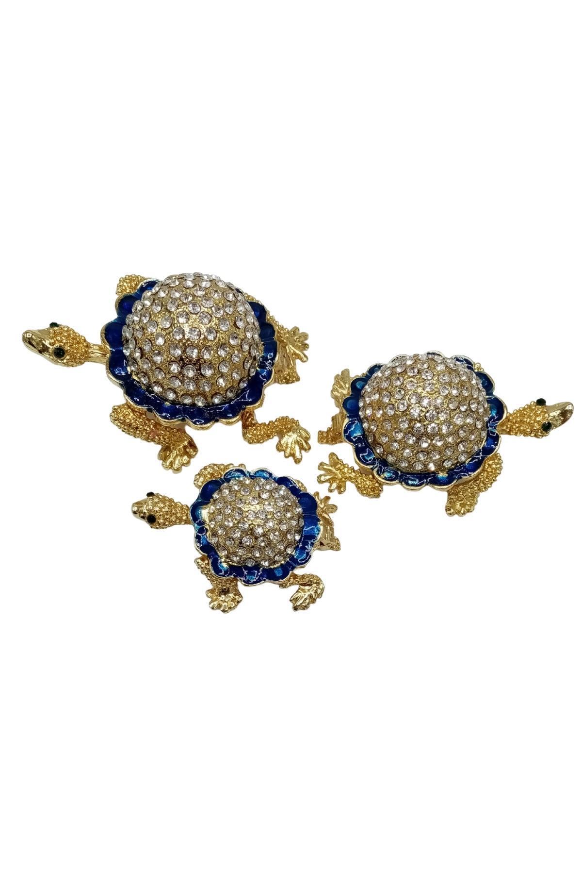 Amerika Birleşik DevletleriDünyadan HediyelerDNY-HD100458Keskin Hediyelik Eşya Ve TekstilSwarovski Taşlı Mavi Kaplumbağa Mücevher Kutusu Üçlü Set