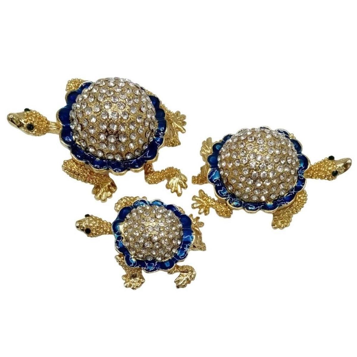Amerika Birleşik DevletleriDünyadan HediyelerDNY-HD100458Keskin Hediyelik Eşya Ve TekstilSwarovski Taşlı Mavi Kaplumbağa Mücevher Kutusu Üçlü Set
