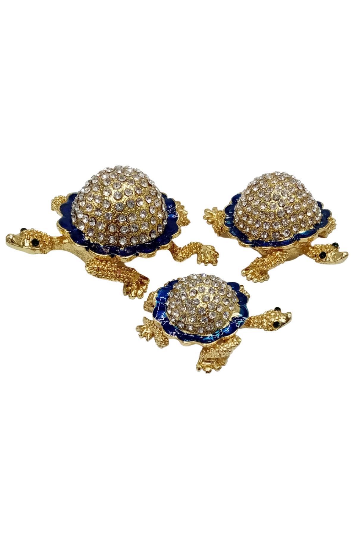 Amerika Birleşik DevletleriDünyadan HediyelerDNY-HD100458Keskin Hediyelik Eşya Ve TekstilSwarovski Taşlı Mavi Kaplumbağa Mücevher Kutusu Üçlü Set