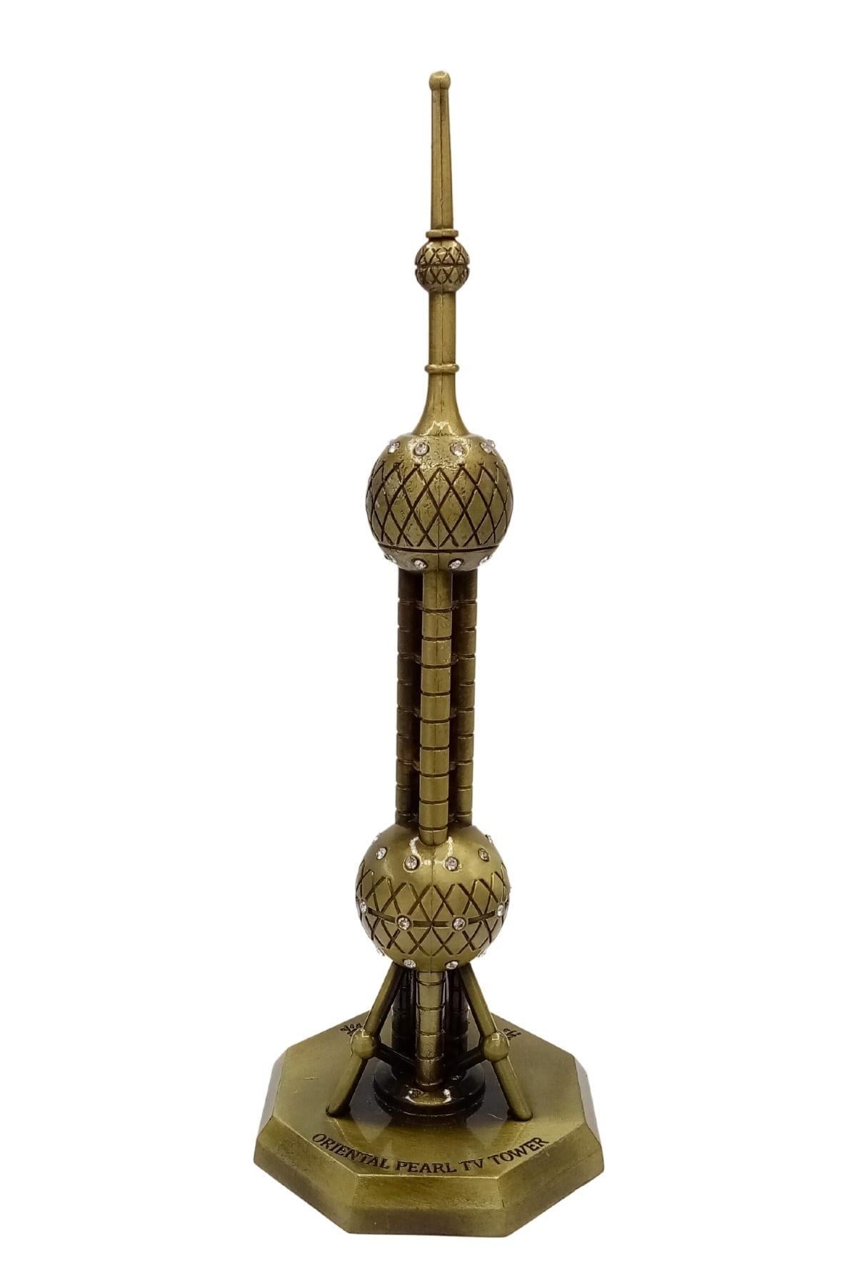 ÇinDünyadan HediyelerDNY-HD100856Keskin Hediyelik Eşya Ve TekstilVintage Metal Shanghai Oriental Pearl Tv Tower Biblo Antik Bronz 18 cm
